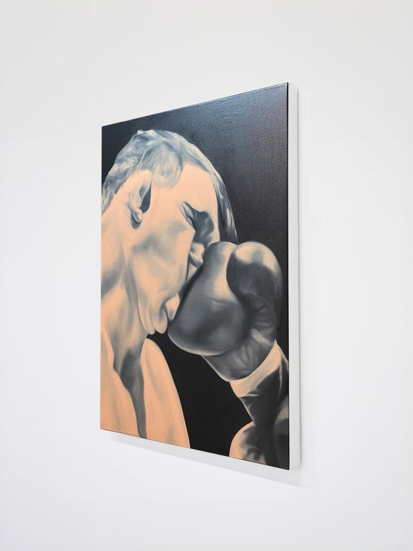 painting of a boxer getting punched in the face
