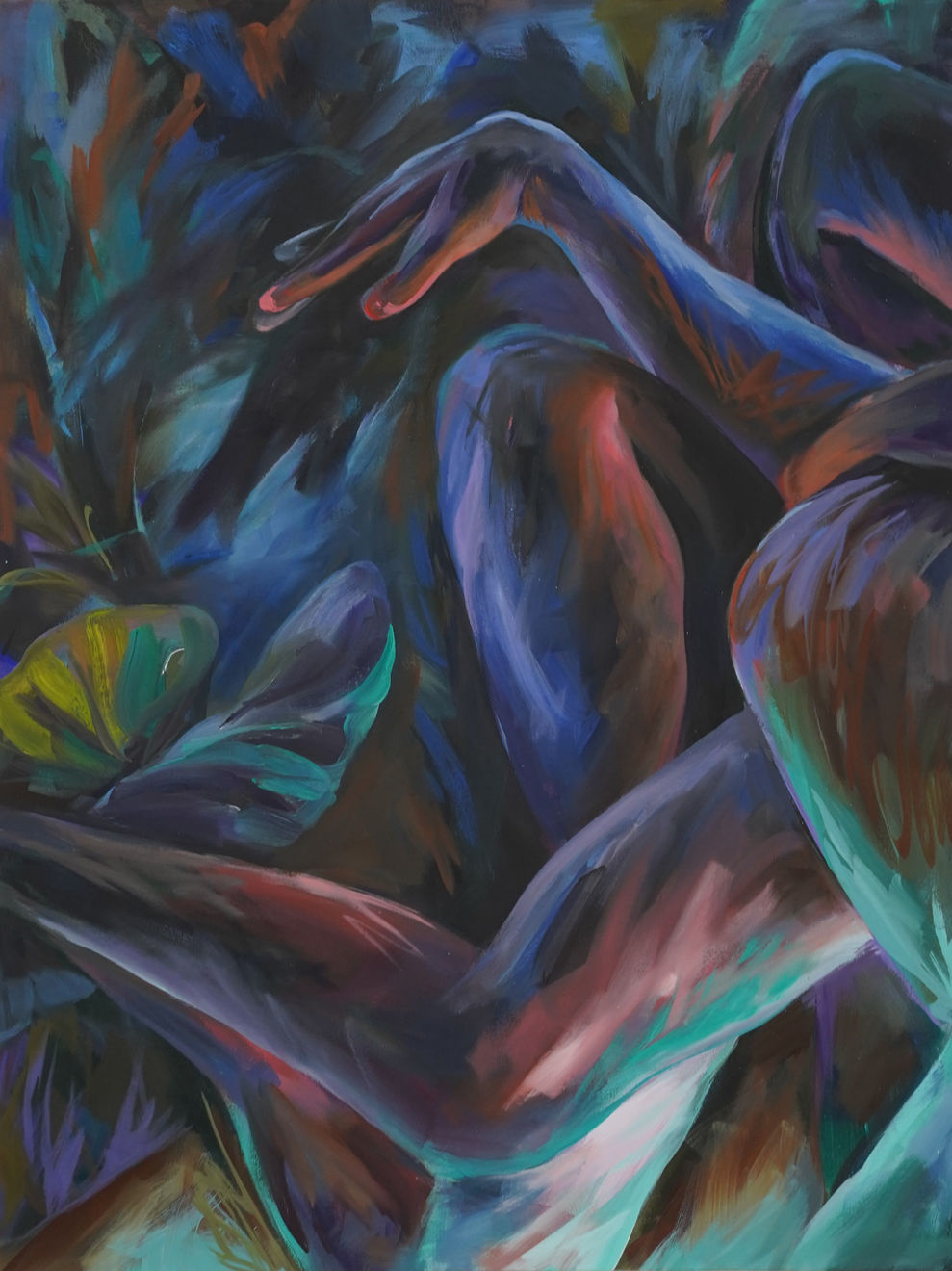 abstract painting of legs by a pool of water