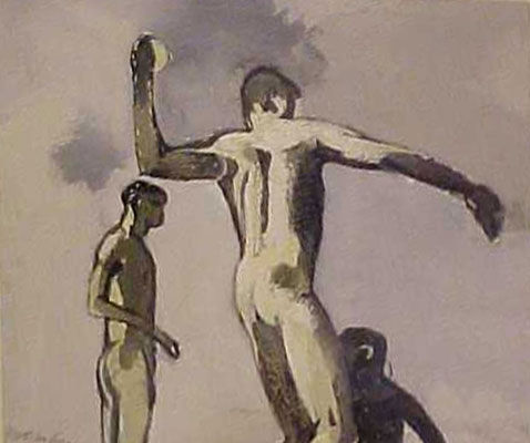 Keith Vaughan, Figure throwing at a Wave, 1950