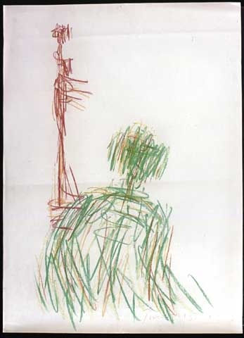 William Turnbull, Two Figures (red/green/brown), 1953