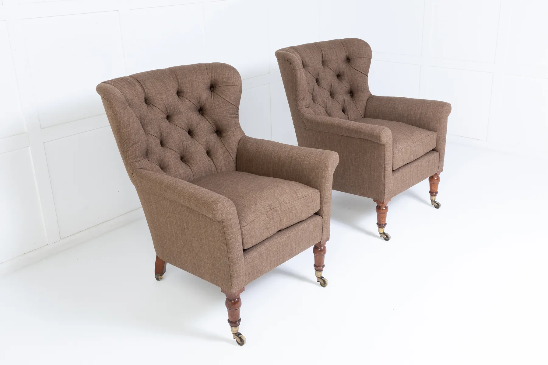 SOLD, Pair of 19th Century English Button Back Armchairs