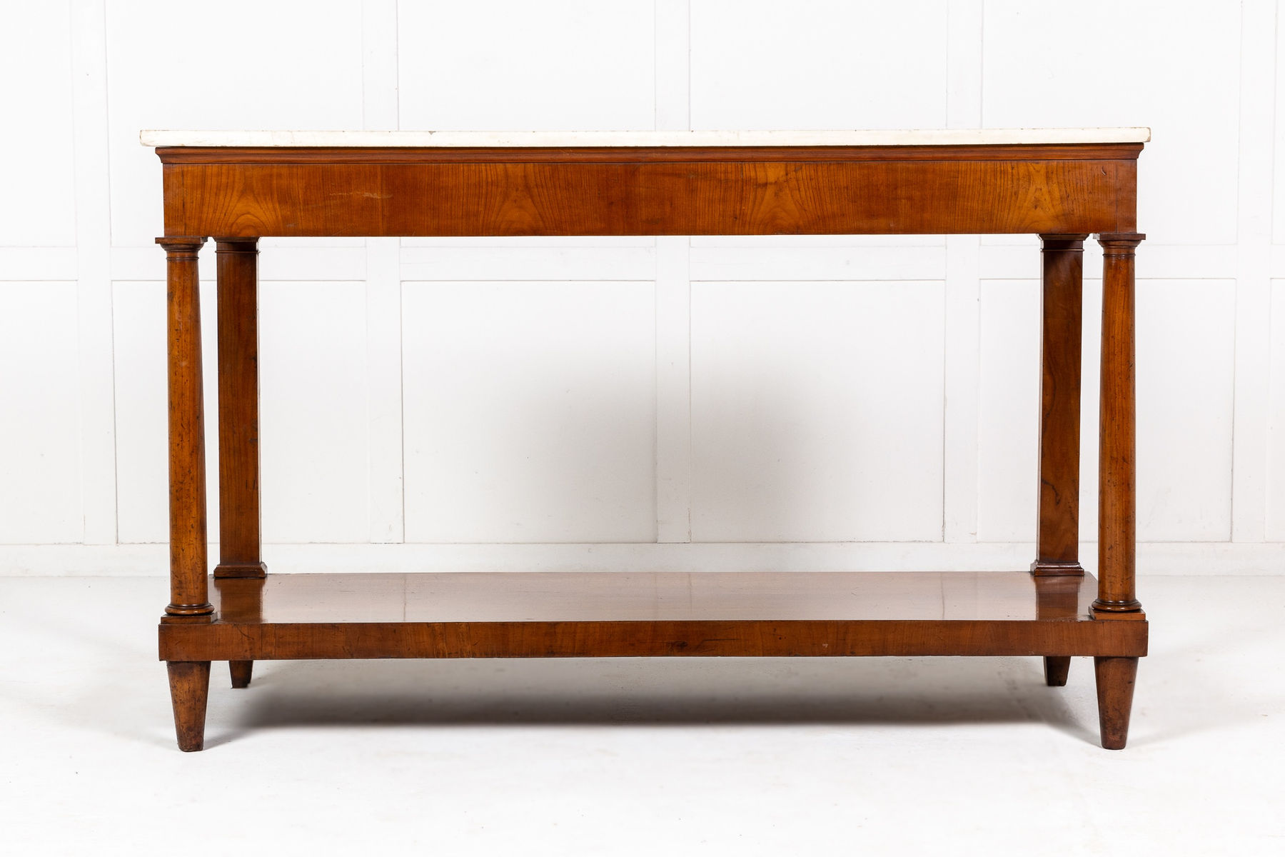 Pair of Early 19th Century Cherry Console Tables with Marble Tops
