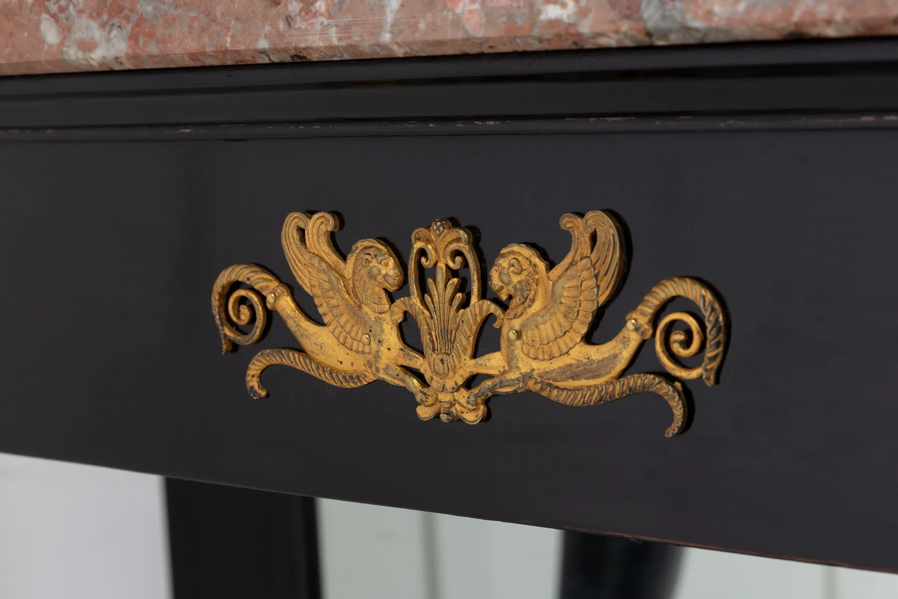 19th Century French Ebonised Console Table with Marble Top