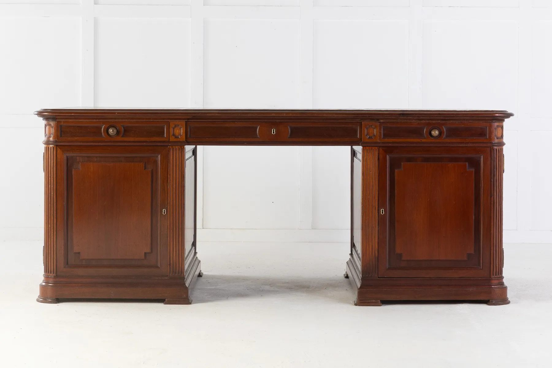 SOLD, Large 1940s French Mahogany Desk with Leather Top