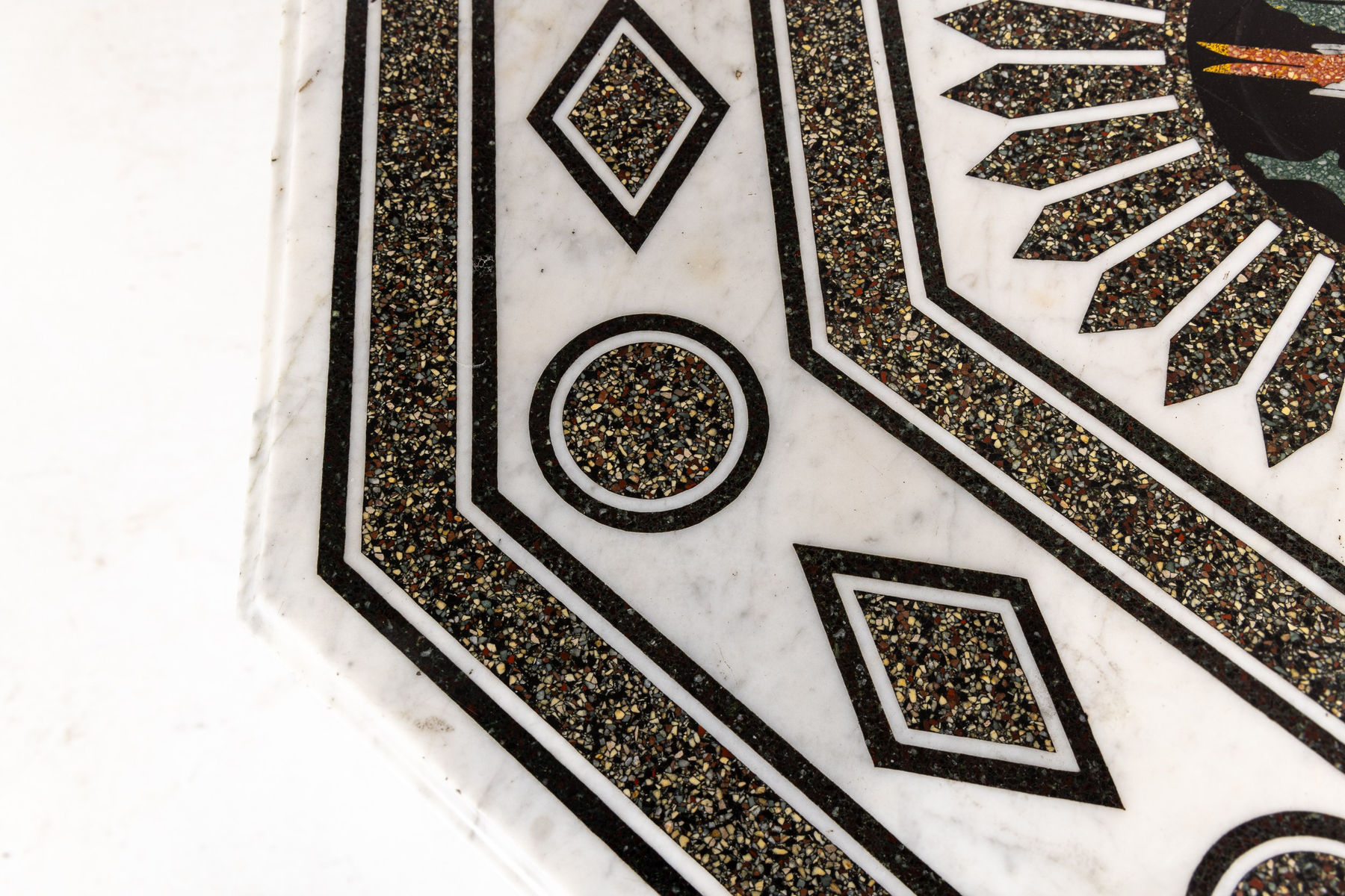 19th Century Italian Oak Octagonal Table with Inlaid Marble Top