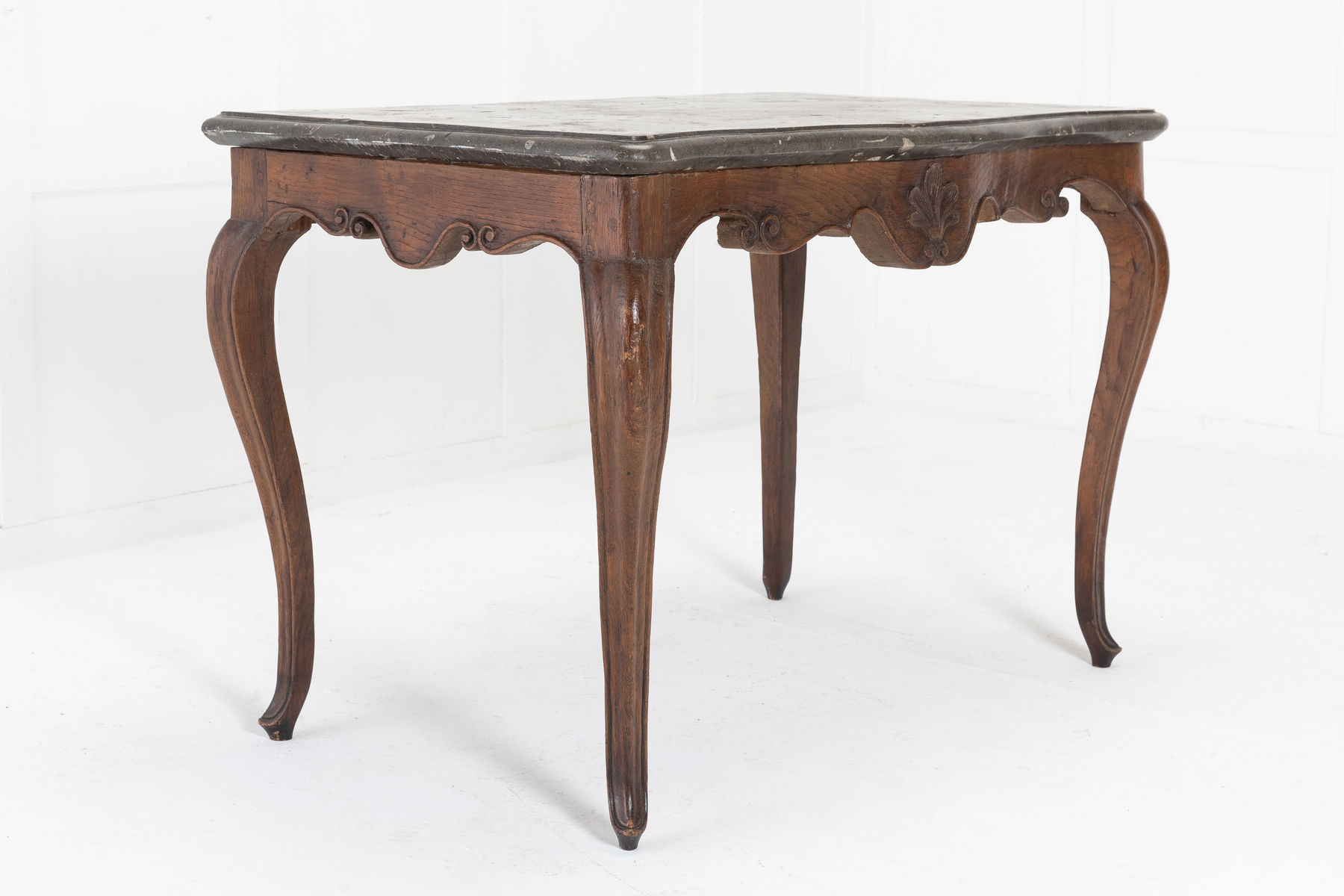 18th Century French Fossil Marble Top Carved Oak Console Table