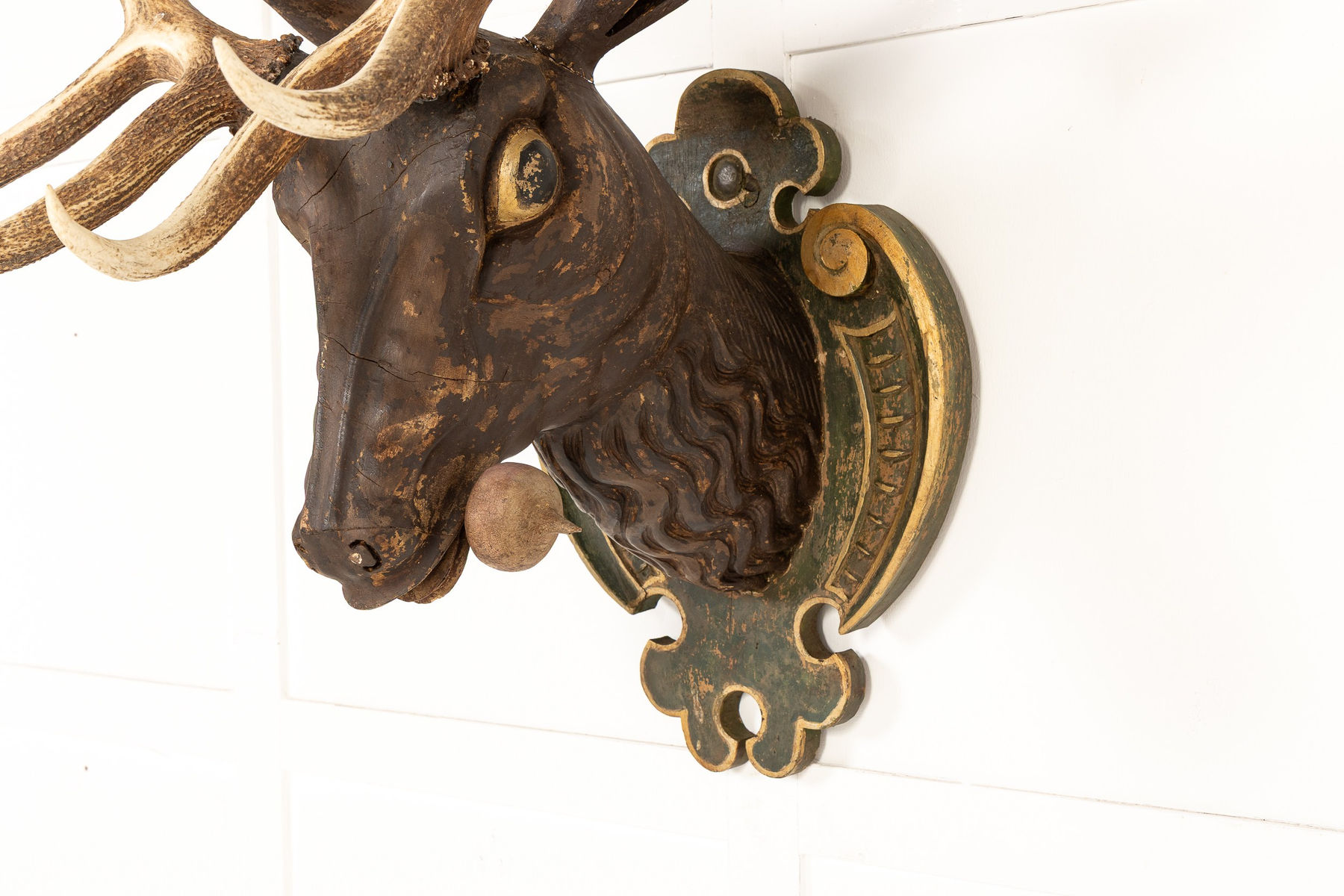 Large Scale 19th Century Carved Wood Stag’s Head