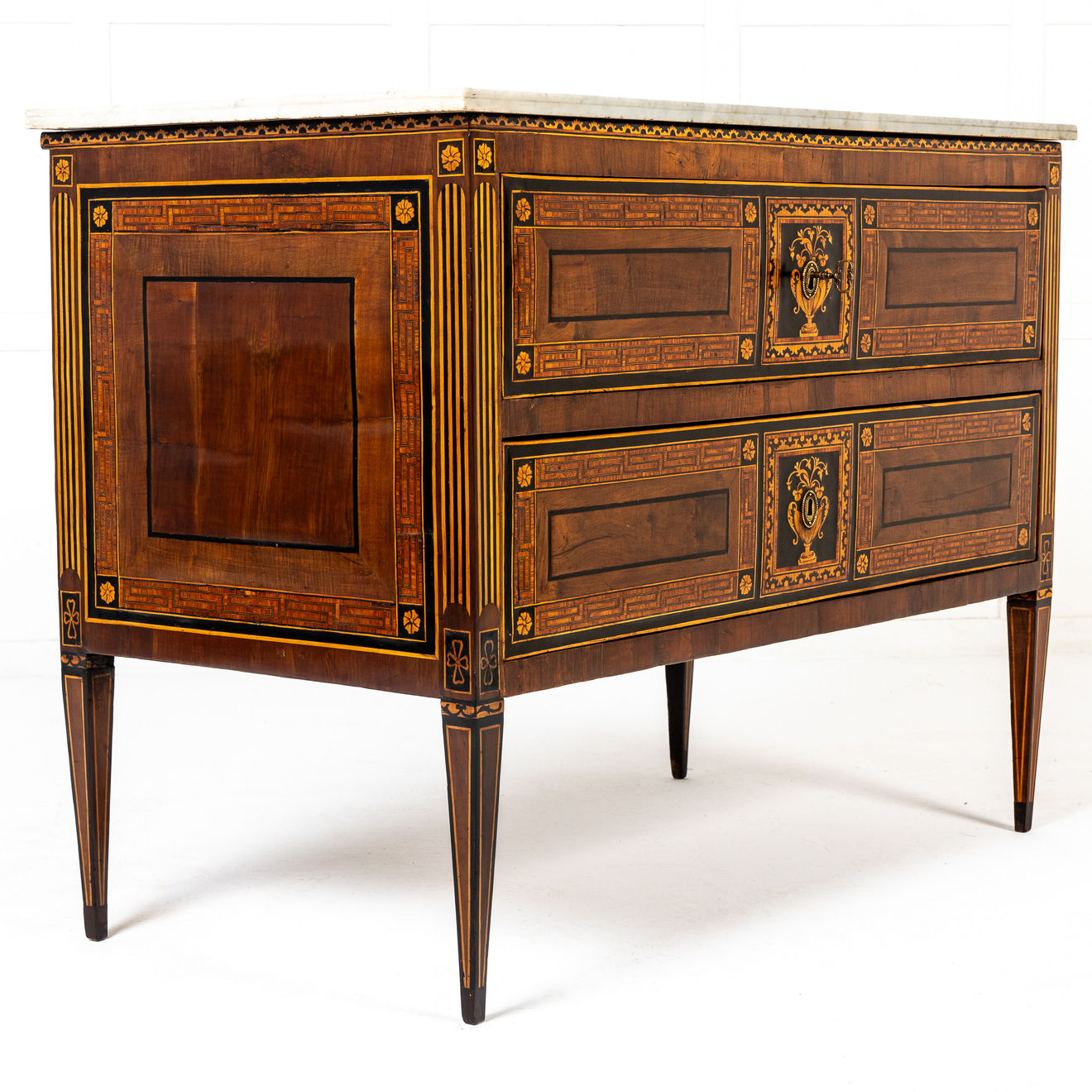 Late 18th Century North Italian Marquetry Commode with Marble Top
