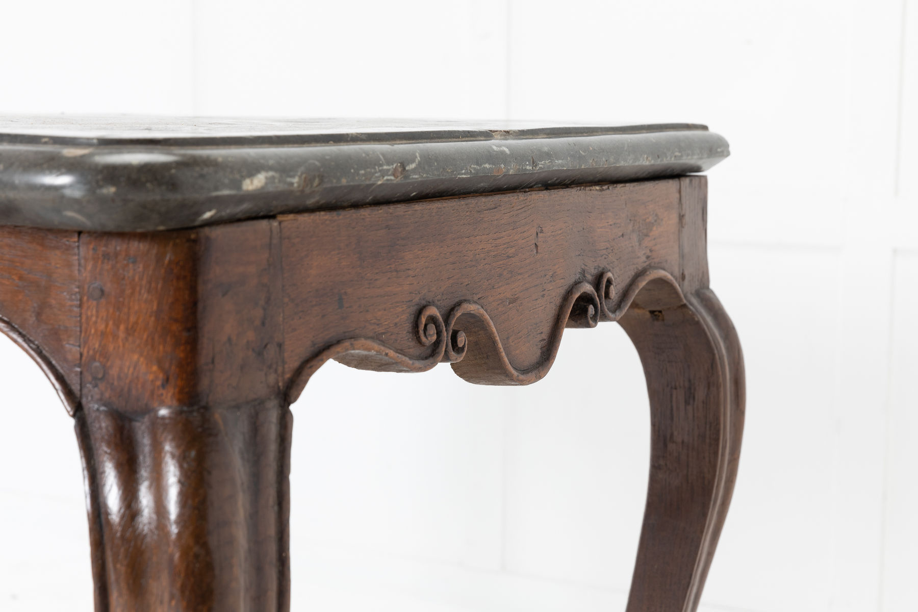 18th Century French Fossil Marble Top Carved Oak Console Table
