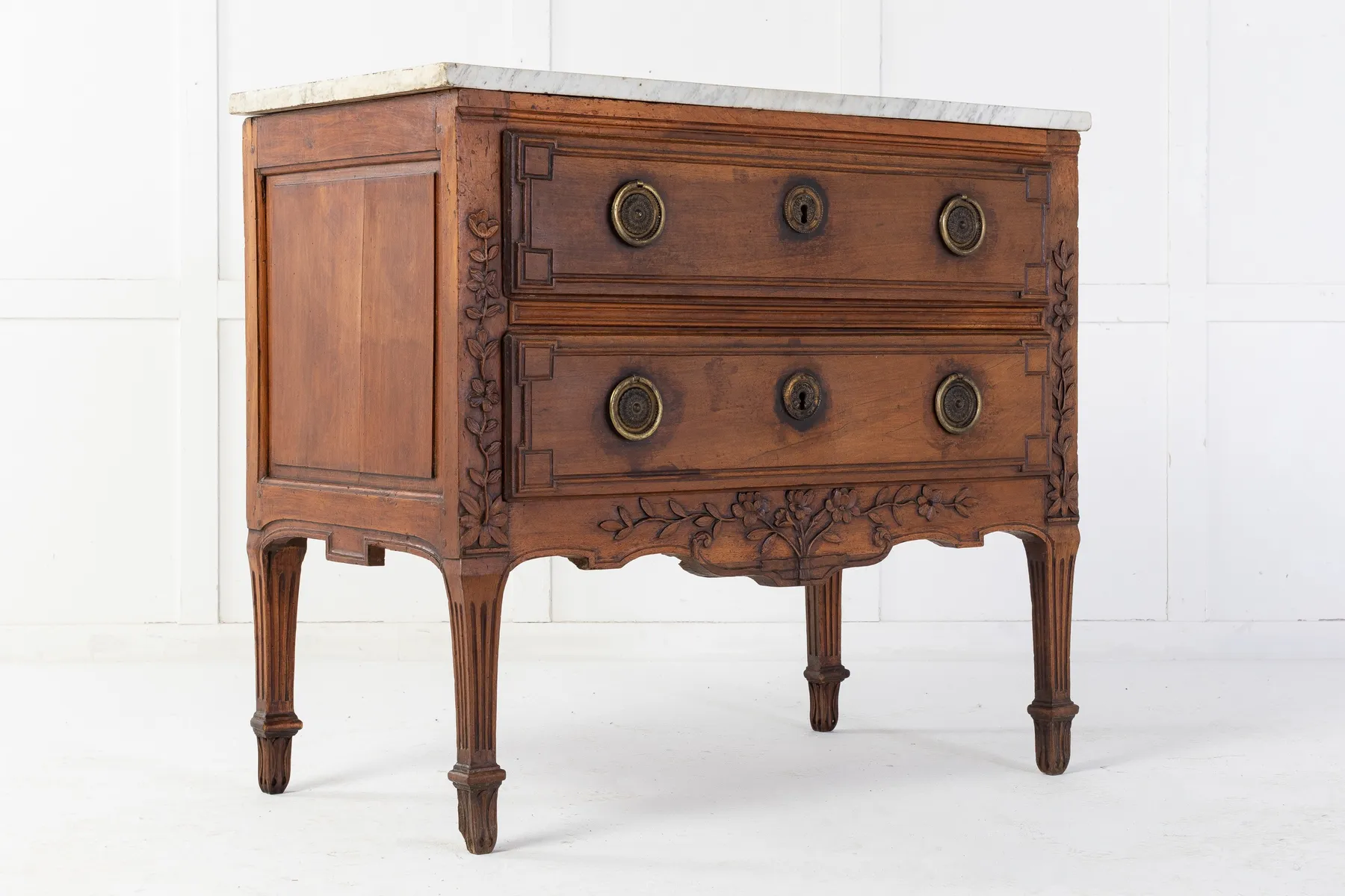 SOLD, 18th Century French Two Drawer Commode with Marble Top