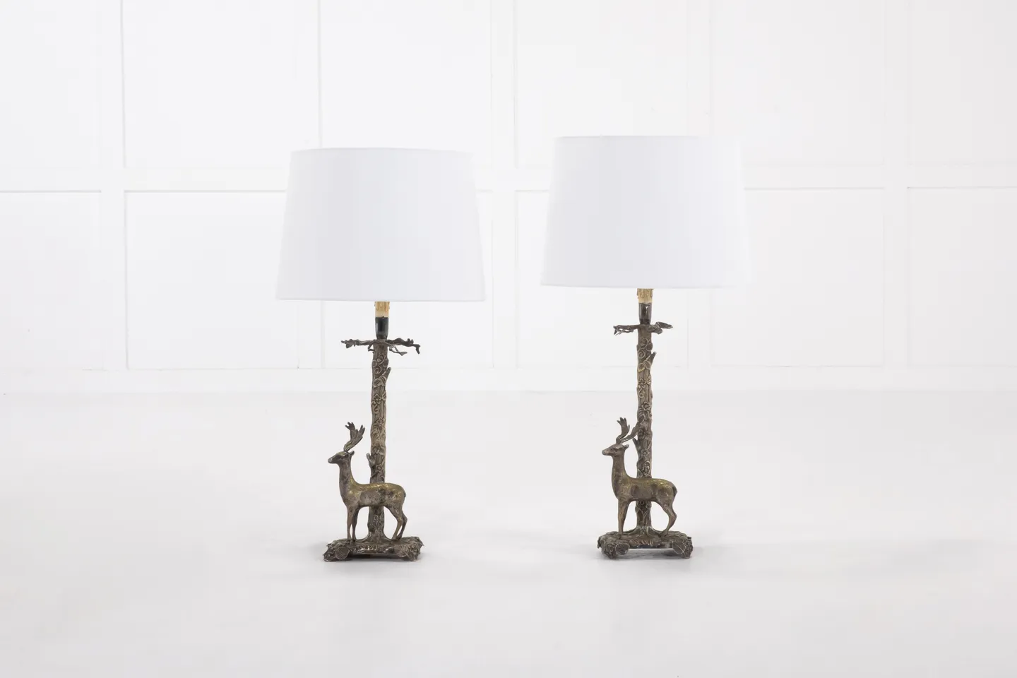 Pair of 1960s Spanish Silver Plated Deer Lamps