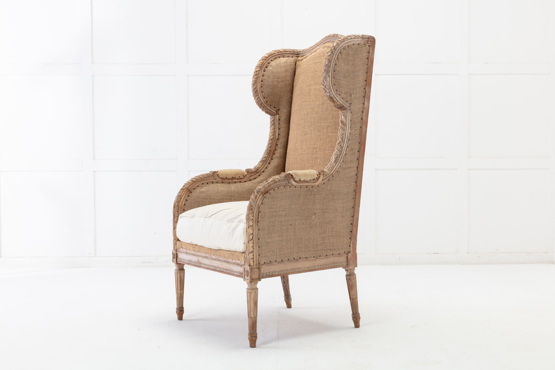 SOLD, 19th Century French Carved Wood Wing Chair