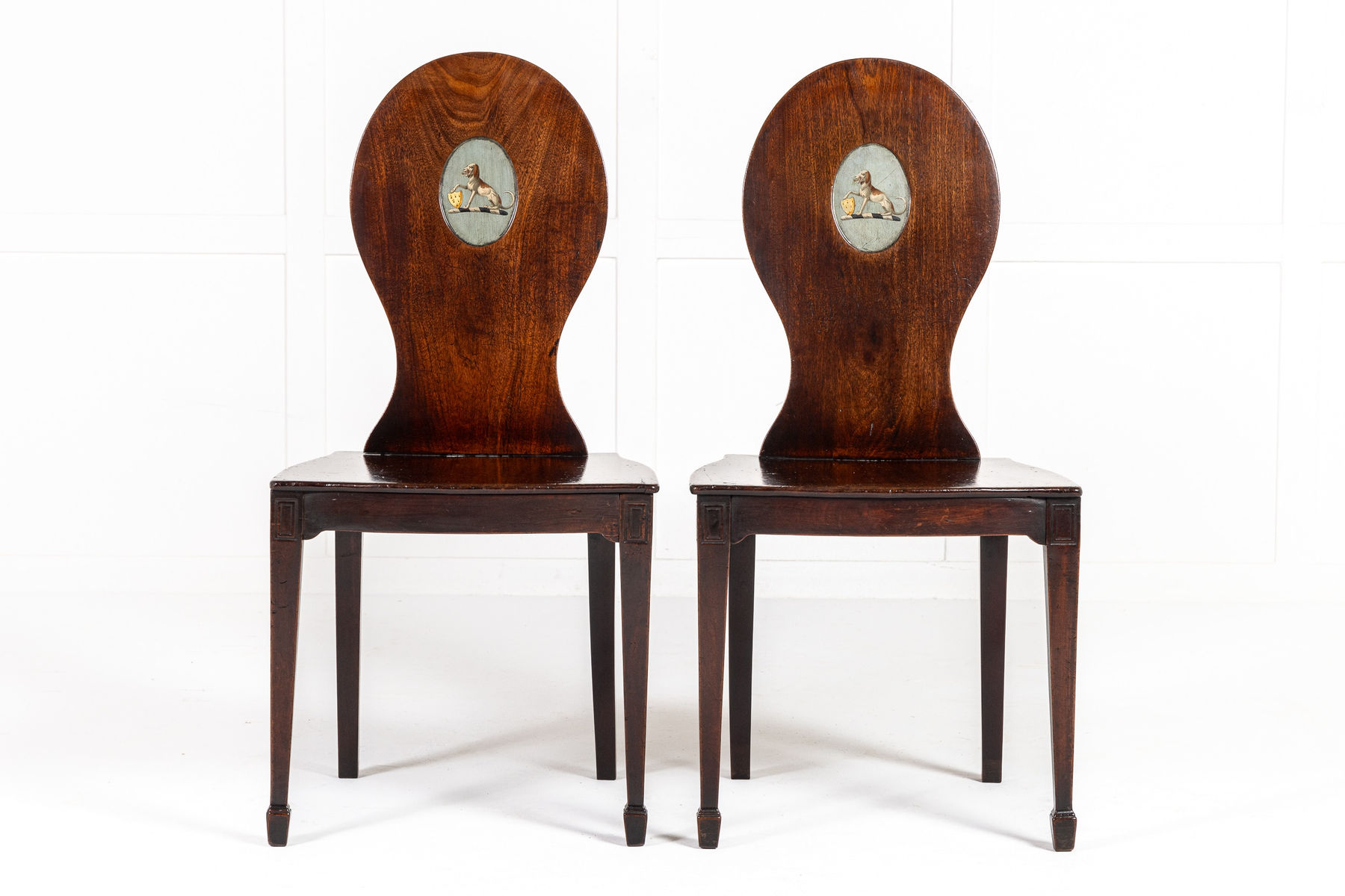 Pair of George III Mahogany Hall Chairs