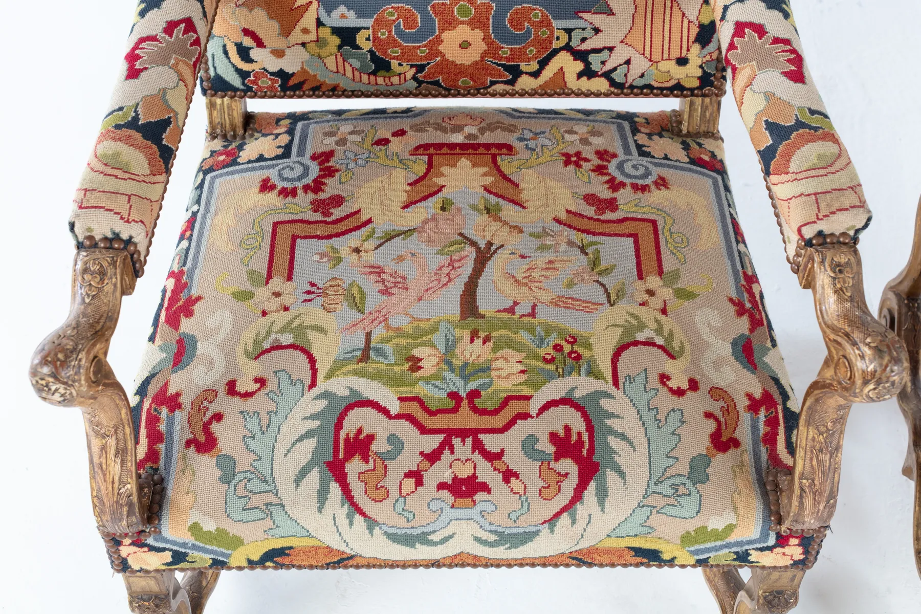 SOLD, Pair of 19th Century French Tapestry Os de Mouton Armchairs
