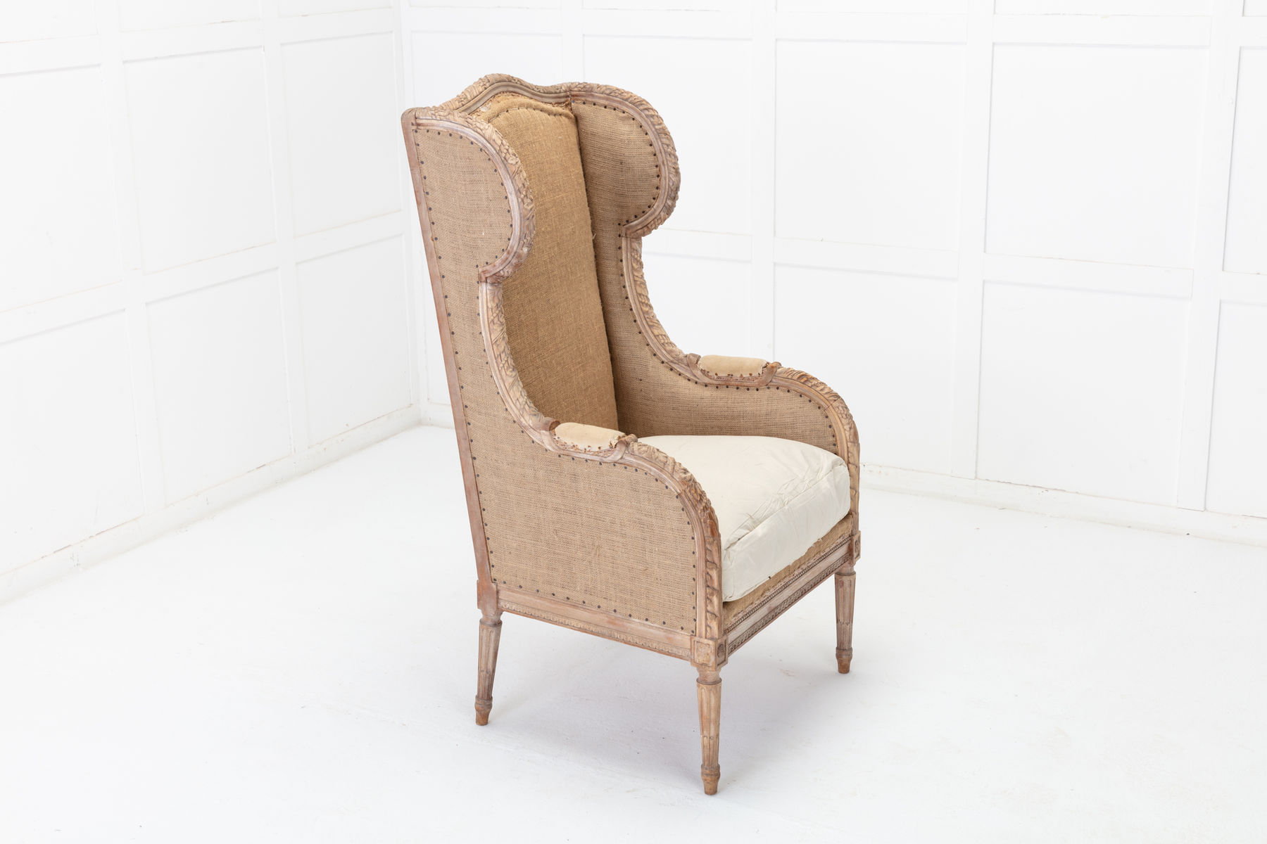 SOLD, 19th Century French Carved Wood Wing Chair