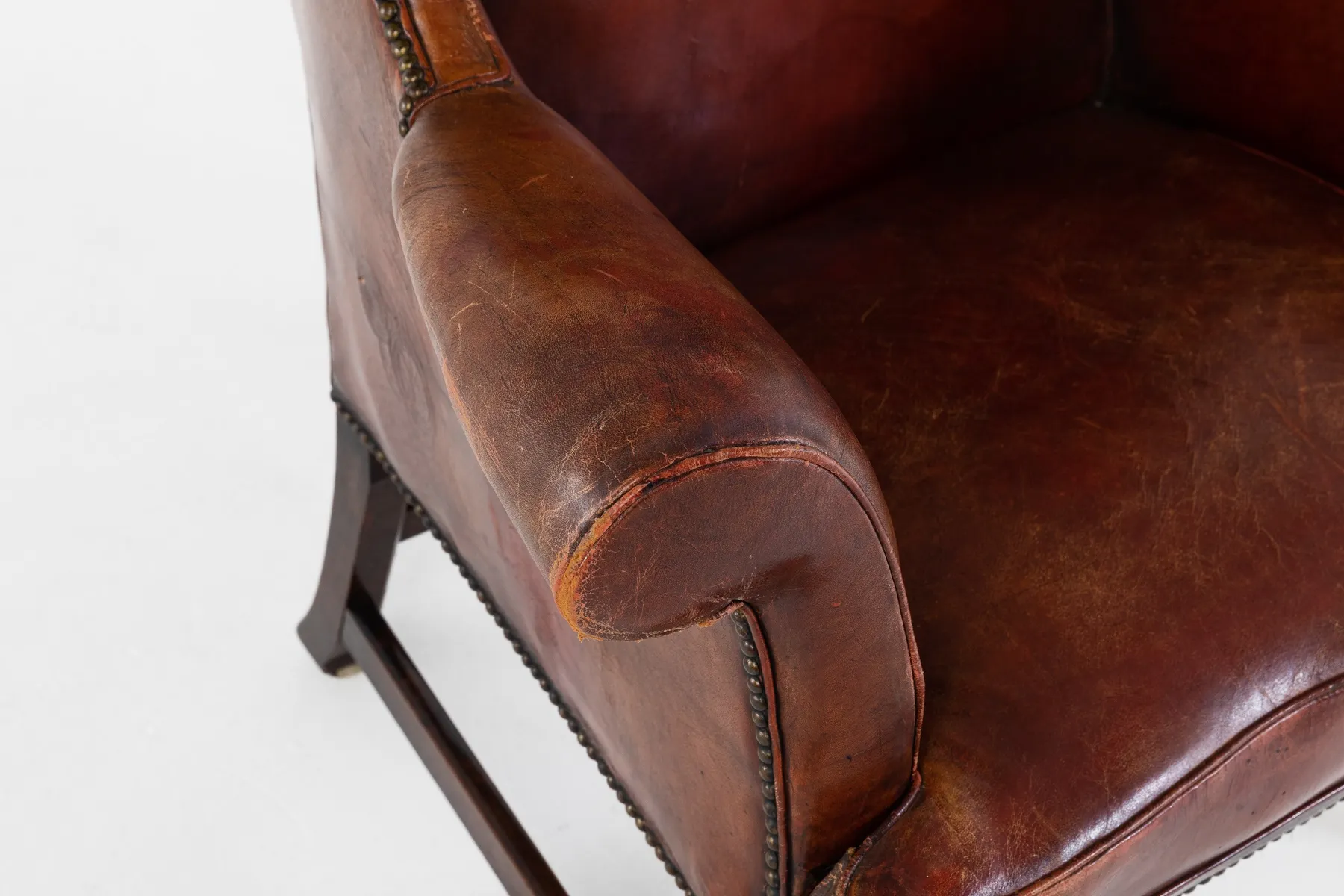 SOLD, George III Mahogany and Leather Wing Chair