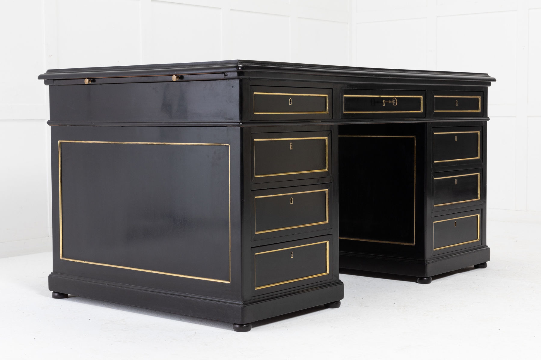 French Ebonised Pedestal Desk C.1900