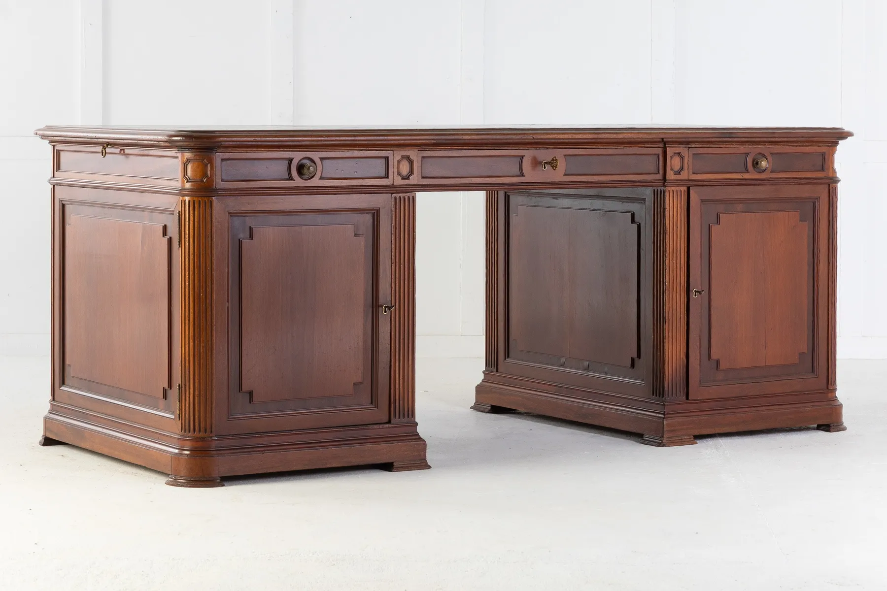 SOLD, Large 1940s French Mahogany Desk with Leather Top
