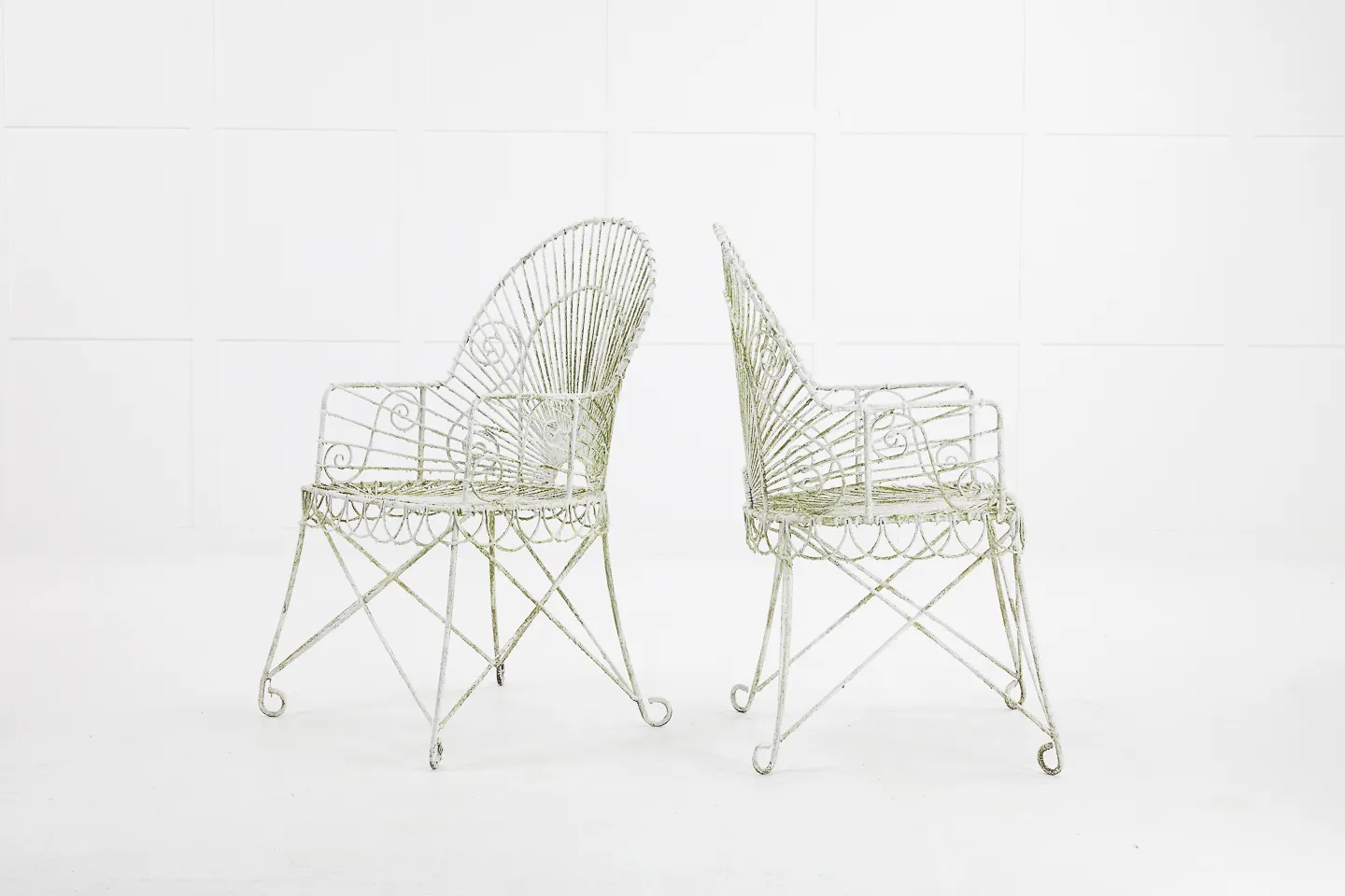 Pair of Early 20th Century French Iron and Wire Armchairs