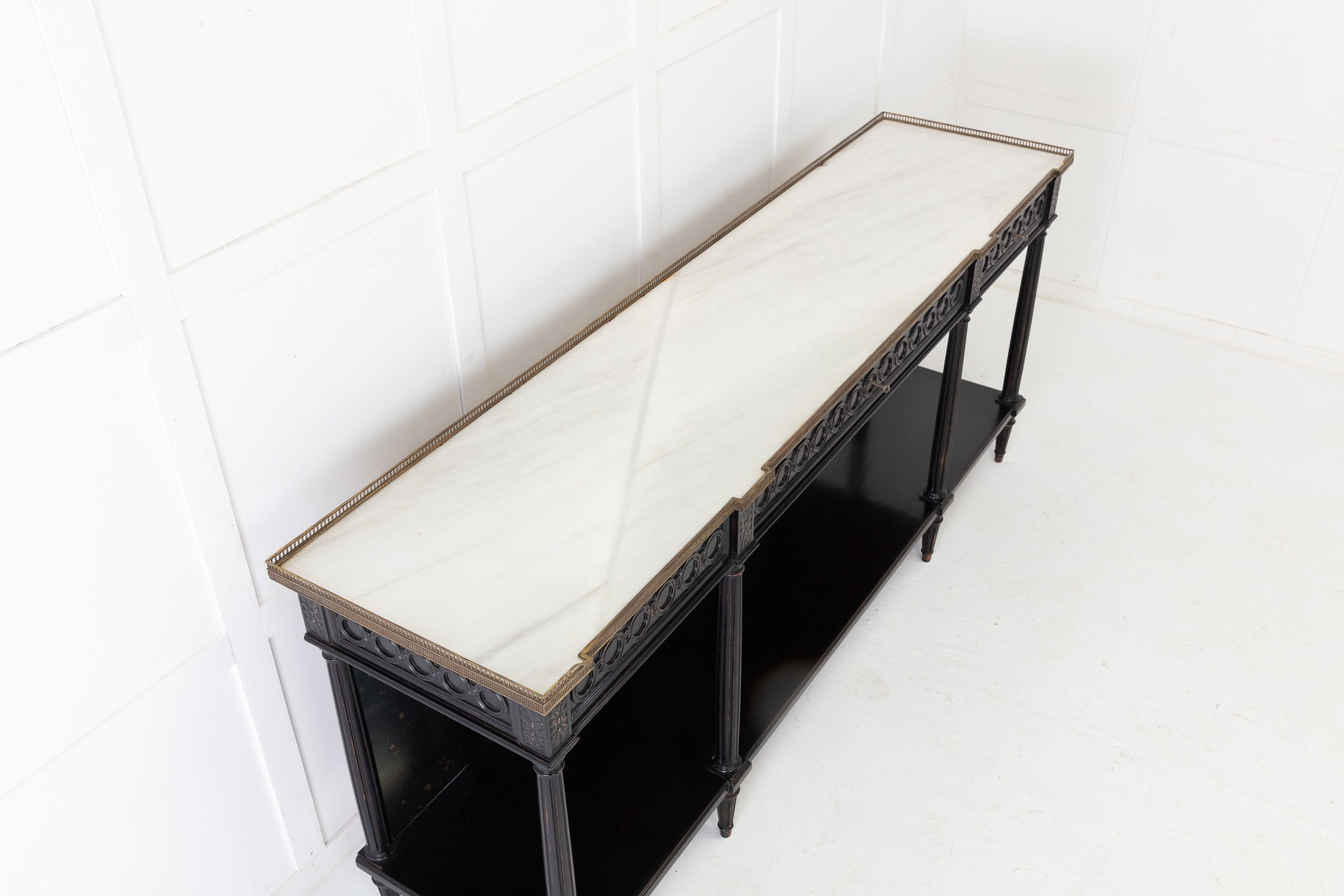 SOLD, 1950s French Ebonised Console Table with Marble Top