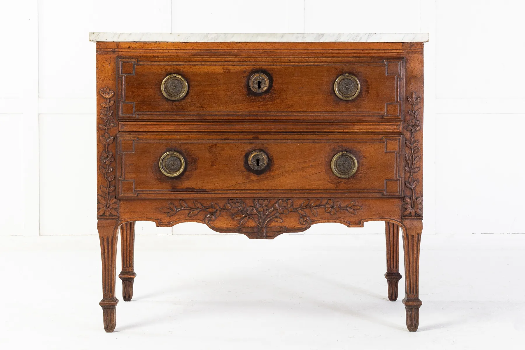 SOLD, 18th Century French Two Drawer Commode with Marble Top