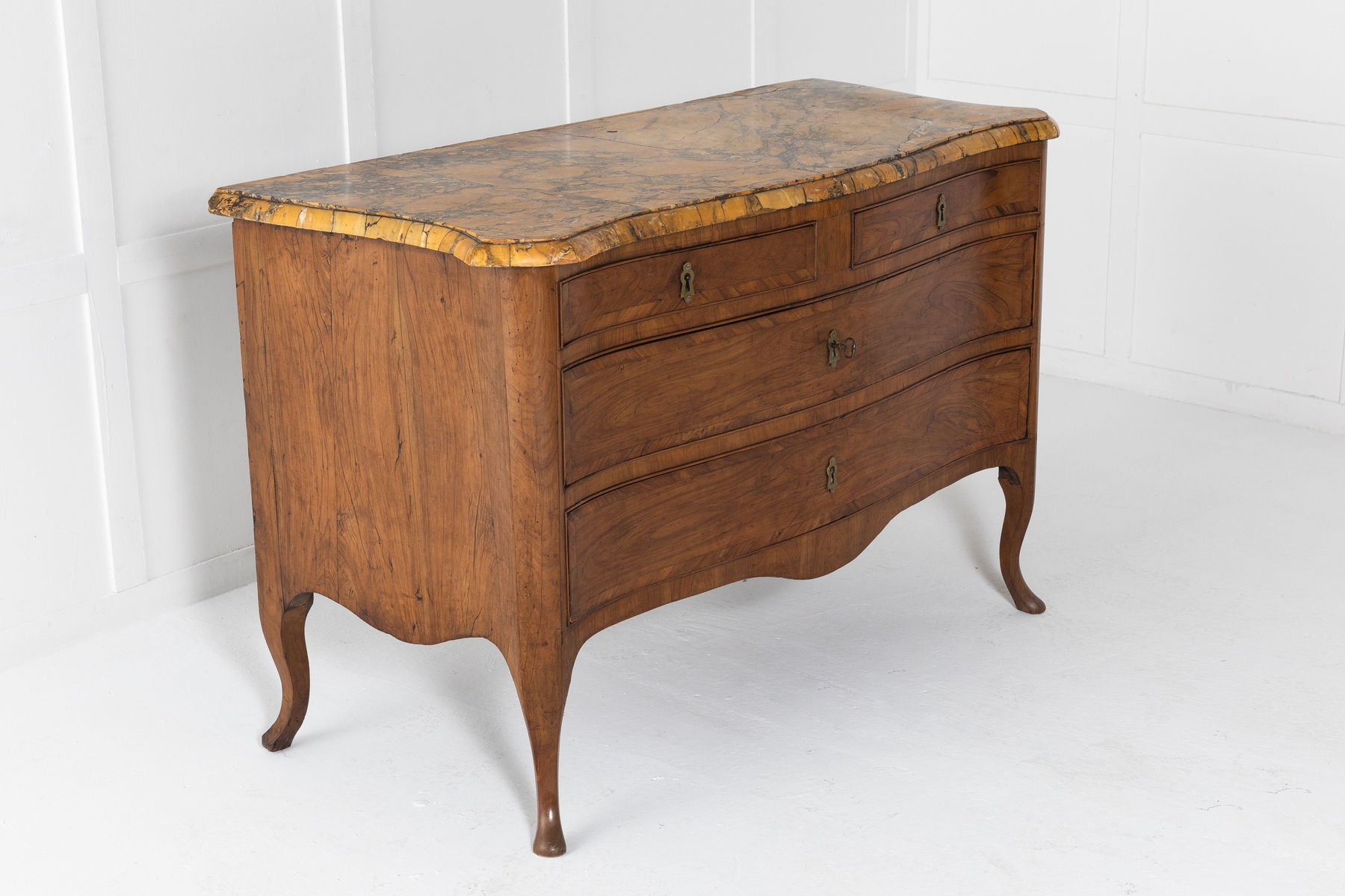 18th Century Italian Olive Wood Chest of Drawers with Marble Top
