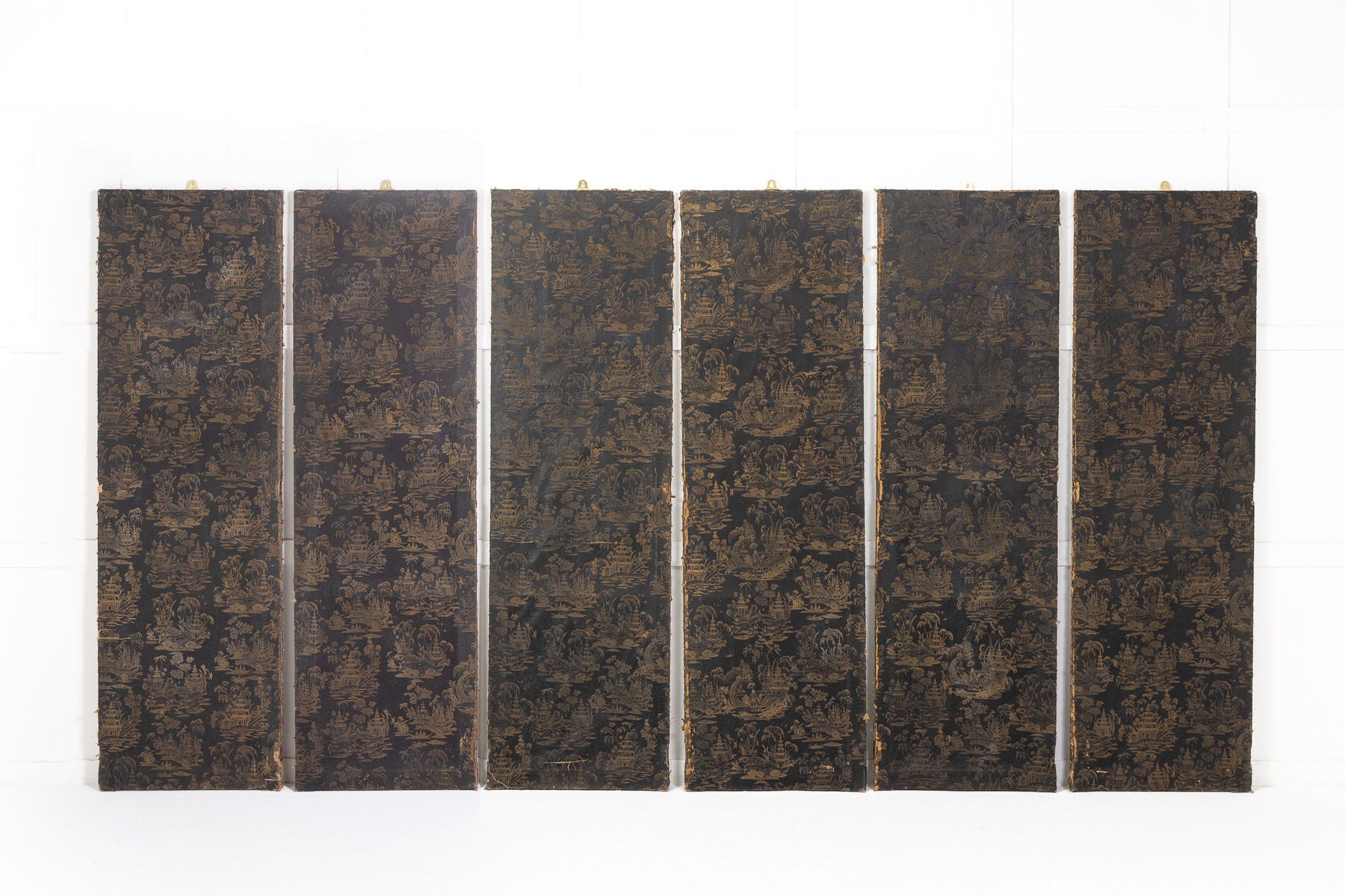 Set of Six 19th Century Chinese Painted Cloth Panels