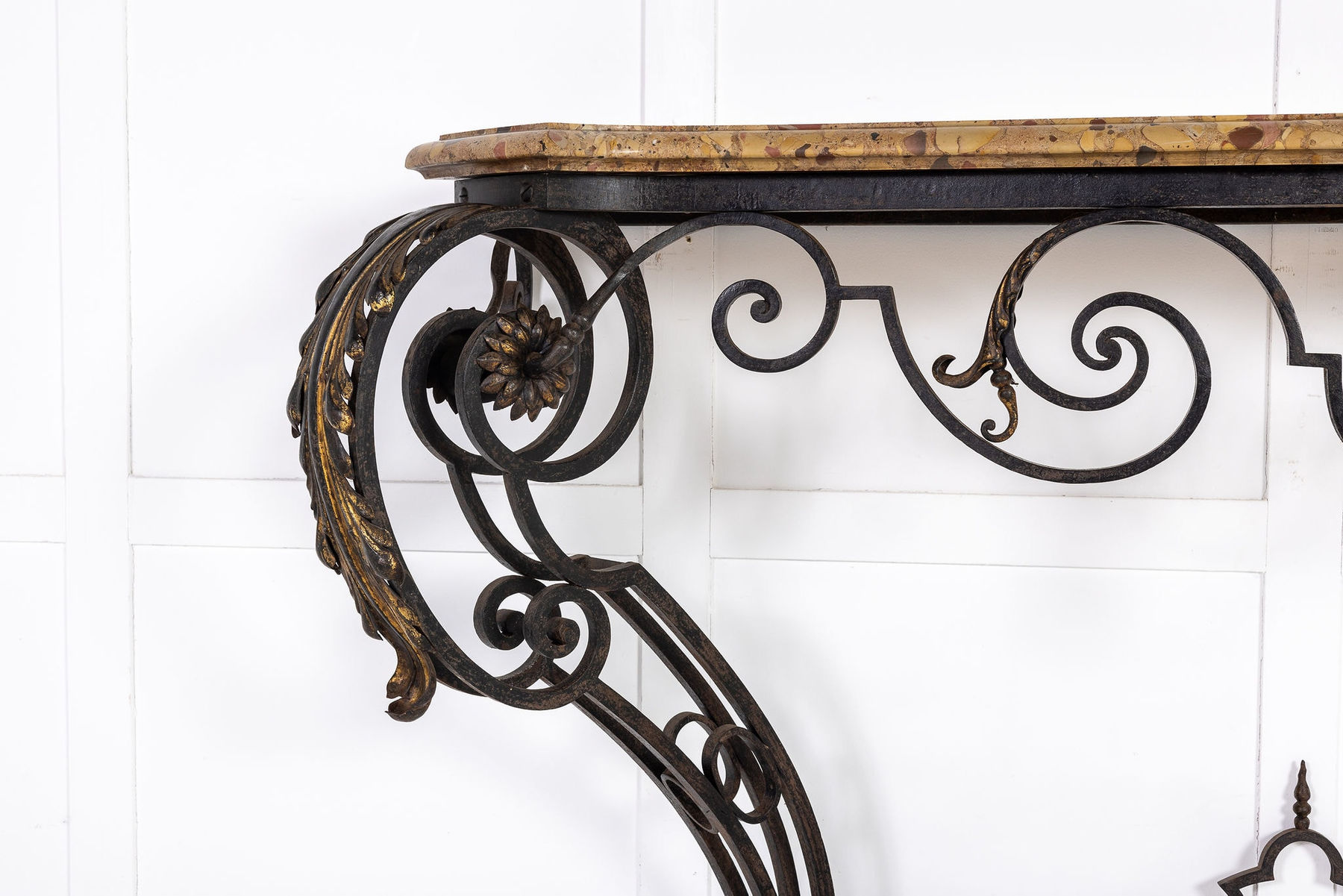 19th Century French Wrought Iron and Parcel Gilt Console Table
