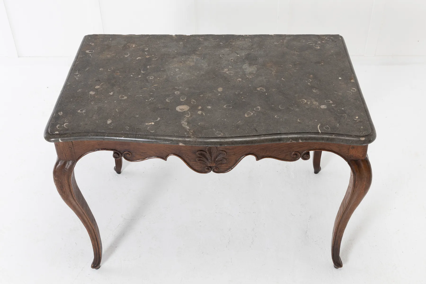 18th Century French Fossil Marble Top Carved Oak Console Table