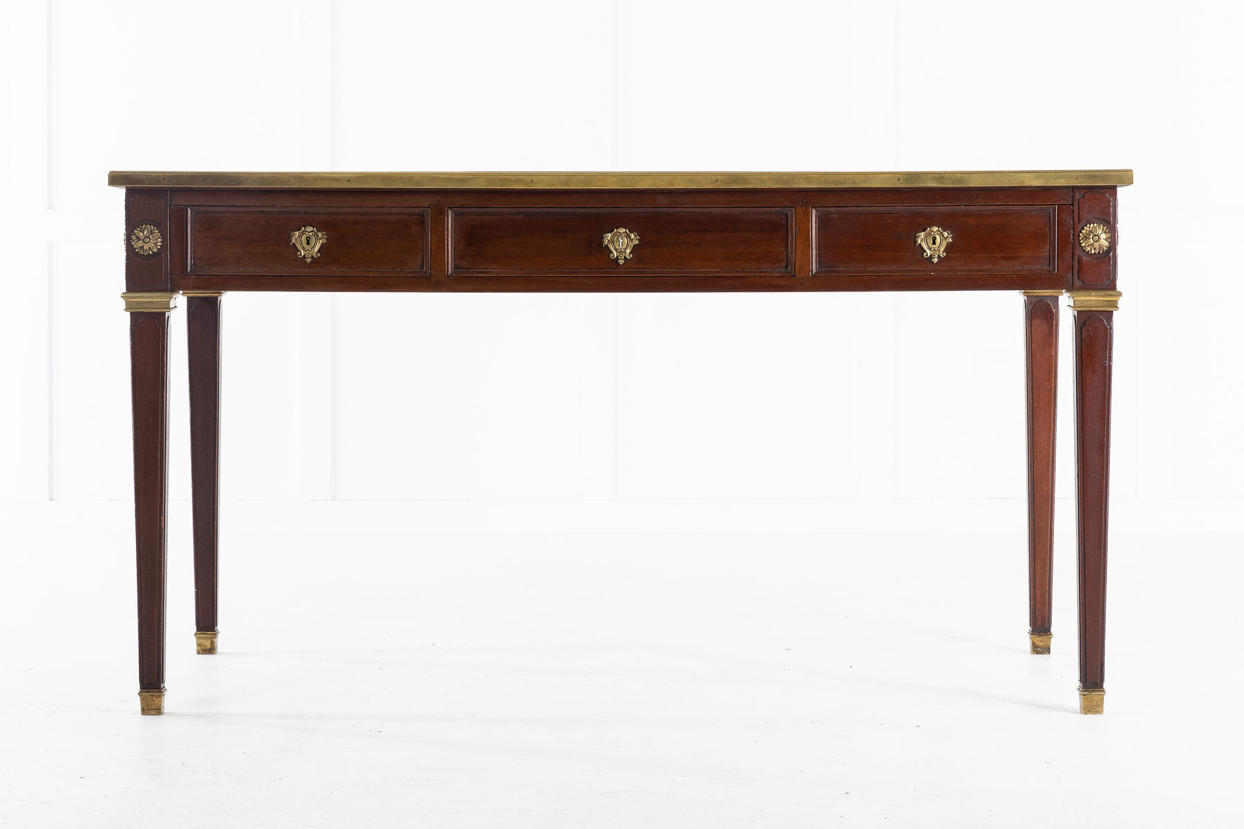French Mahogany Bureau Plat with Leather Top