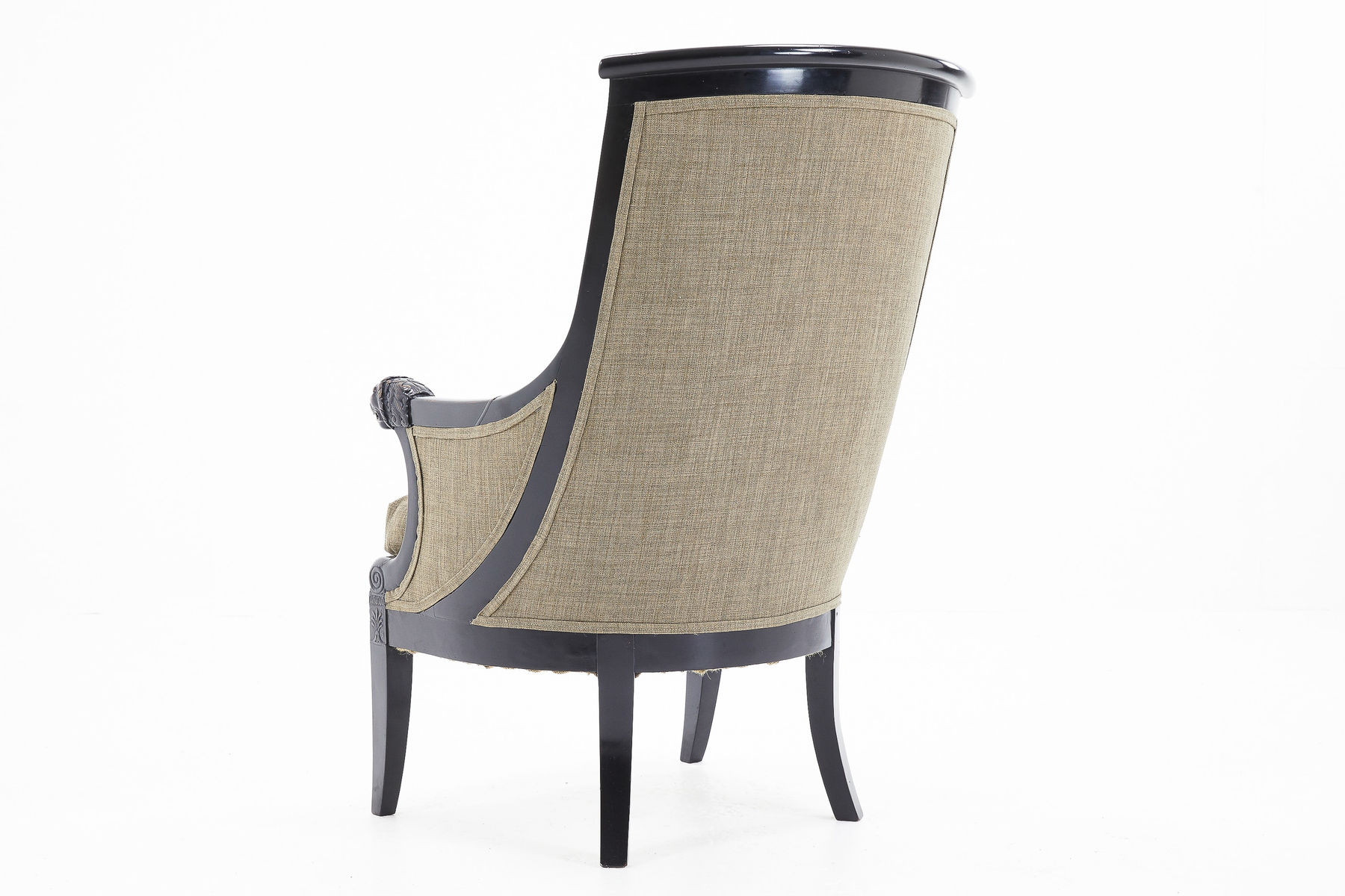 SOLD, 19th Century French Ebonised Armchair with Carved Lion's Heads