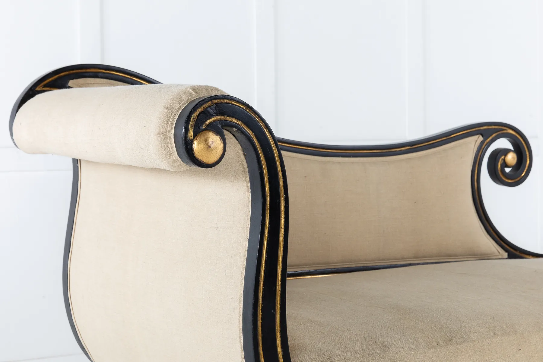 SOLD, Early 19th Century Regency Ebonised and Gilt Chaise Longue