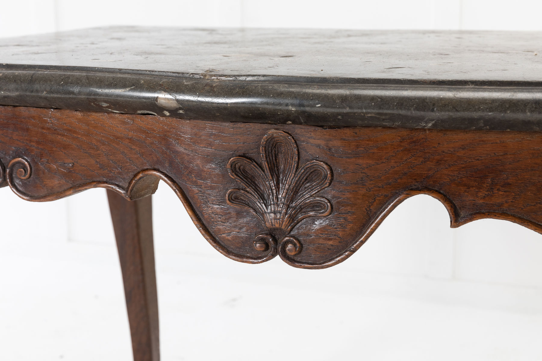 18th Century French Fossil Marble Top Carved Oak Console Table
