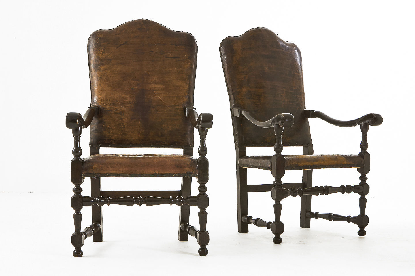 Pair of 18th Century Italian Leather Armchairs