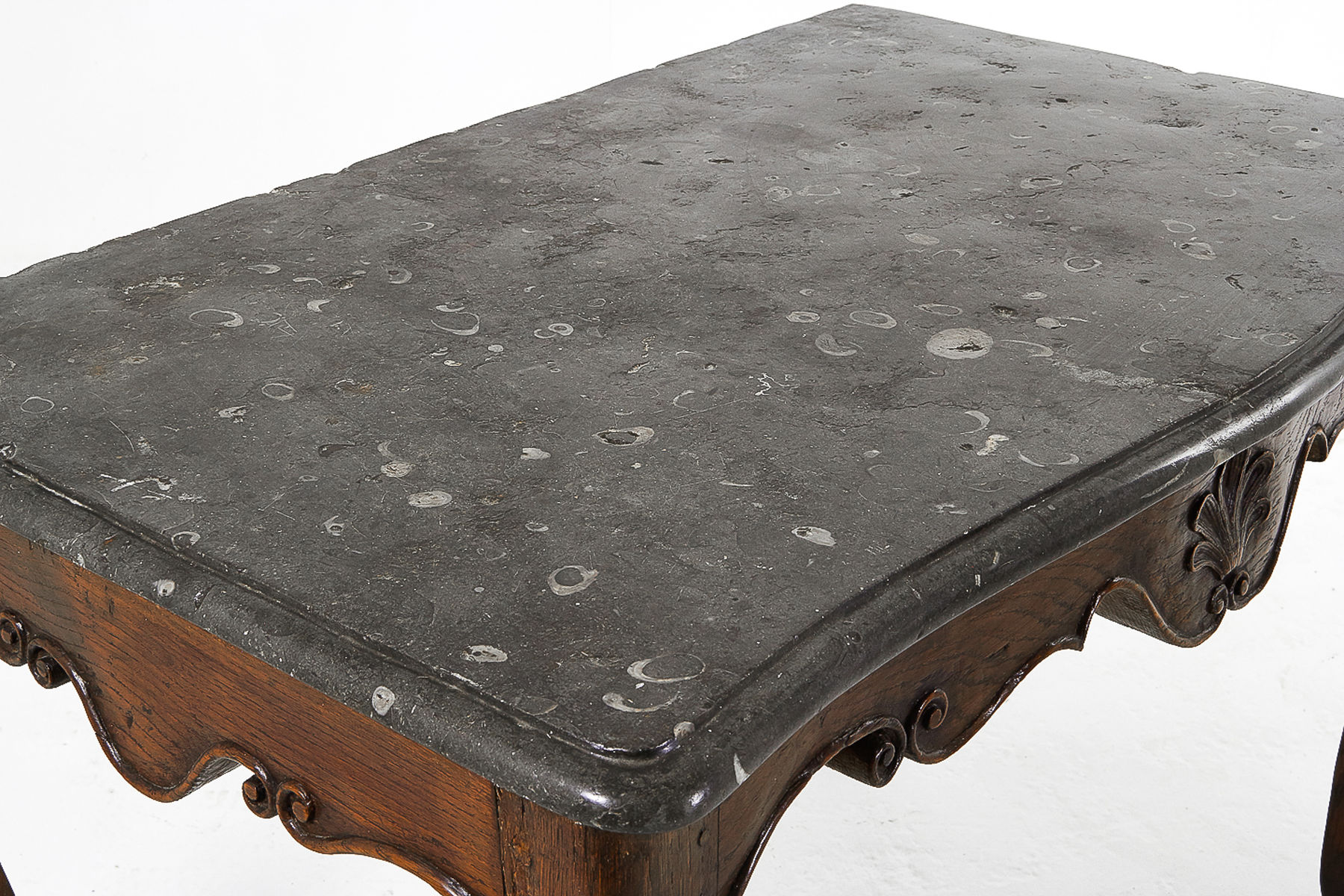 18th Century French Fossil Marble Top Carved Oak Console Table