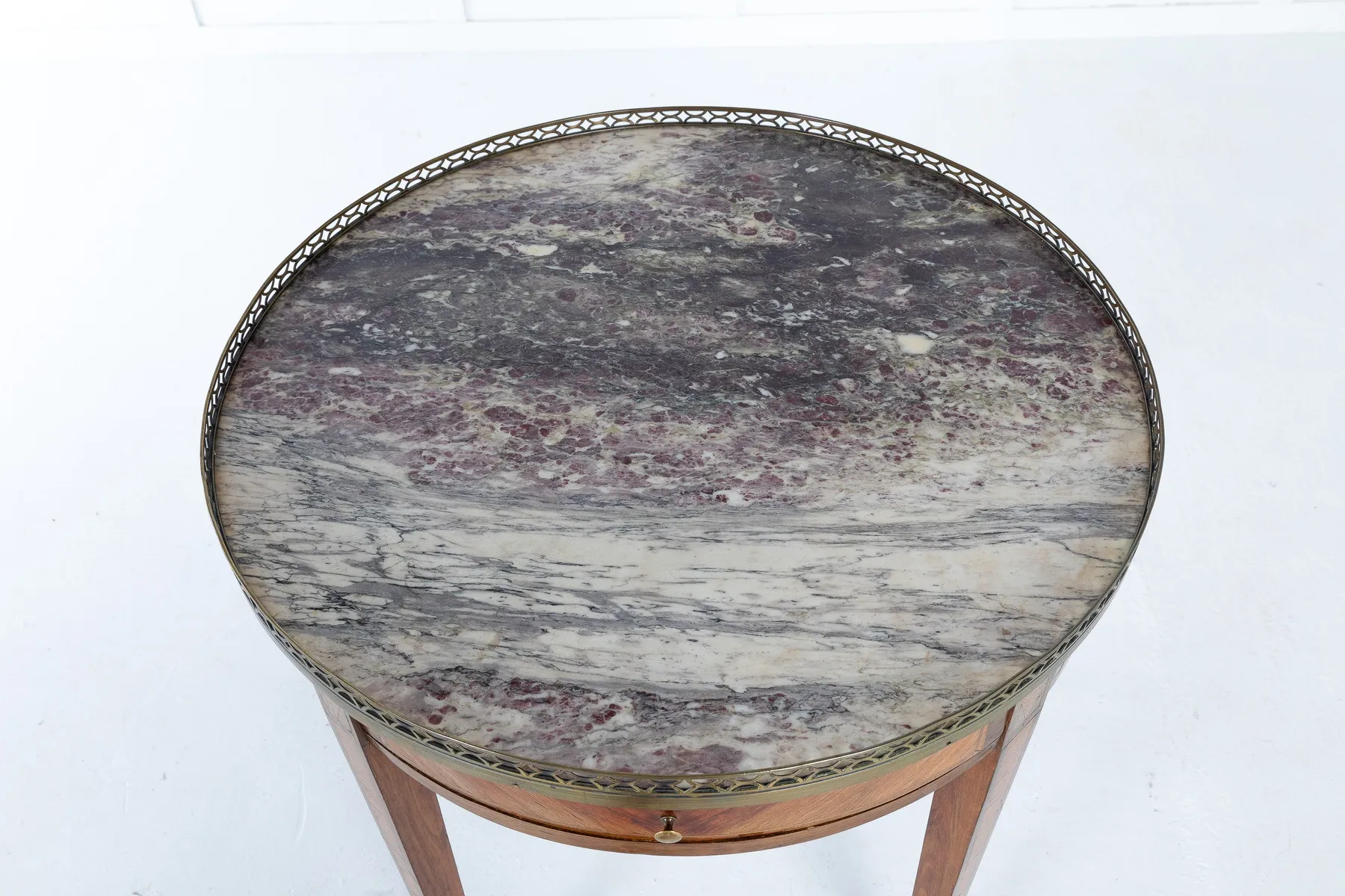 SOLD, 19th Century French Inlaid Gueridon with Marble Top