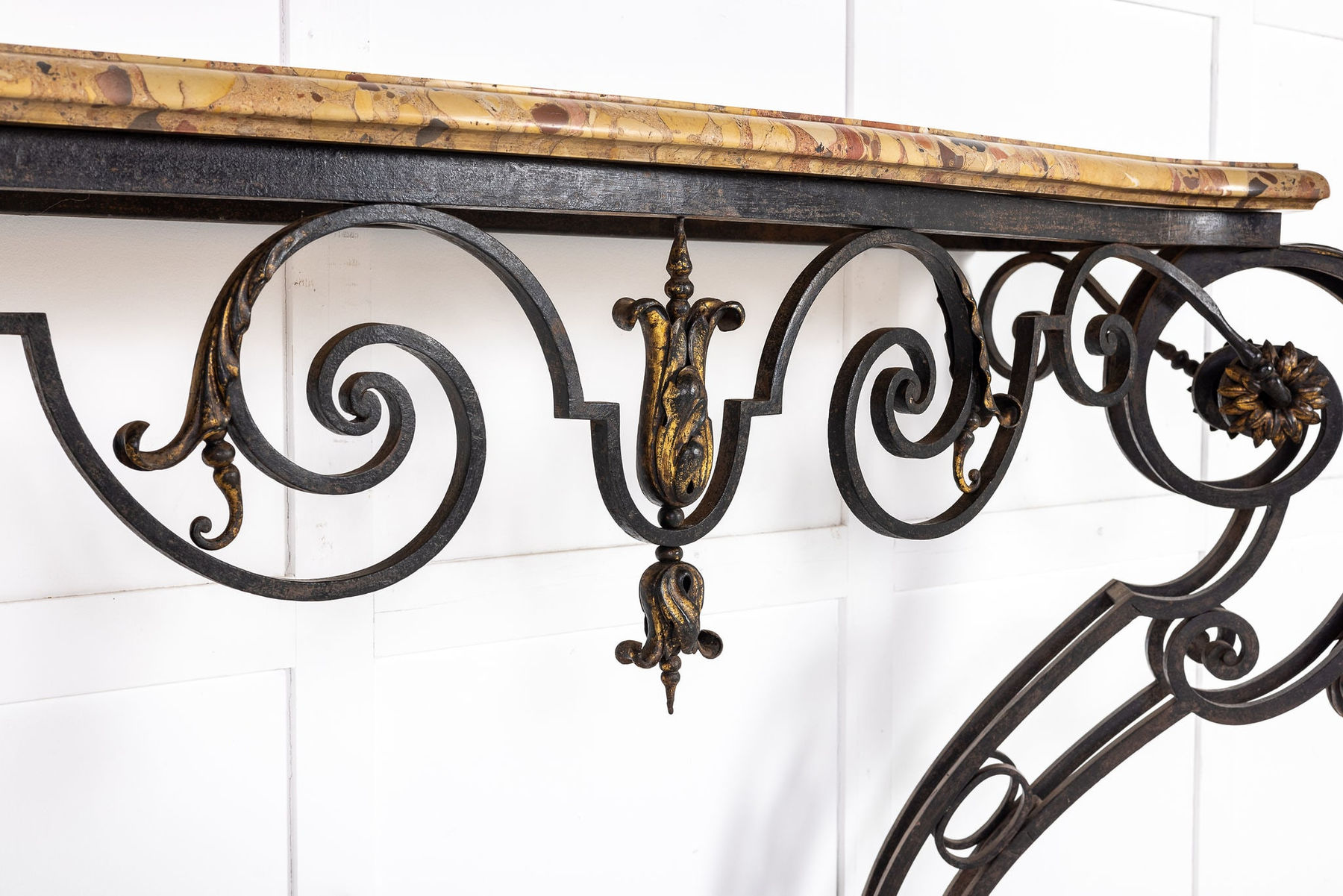 19th Century French Wrought Iron and Parcel Gilt Console Table