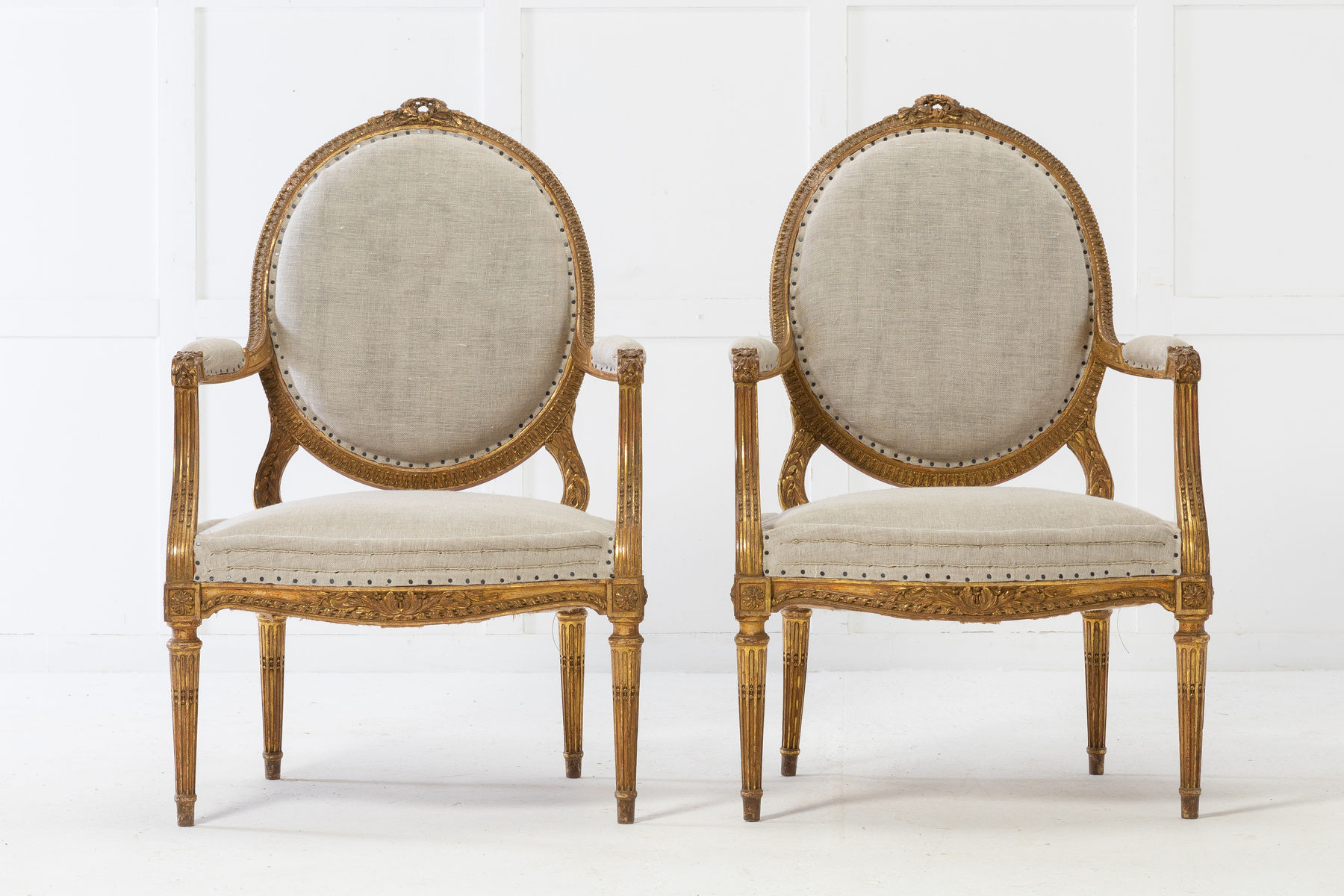Pair of 1920s French Gilt Carved Wood Armchairs