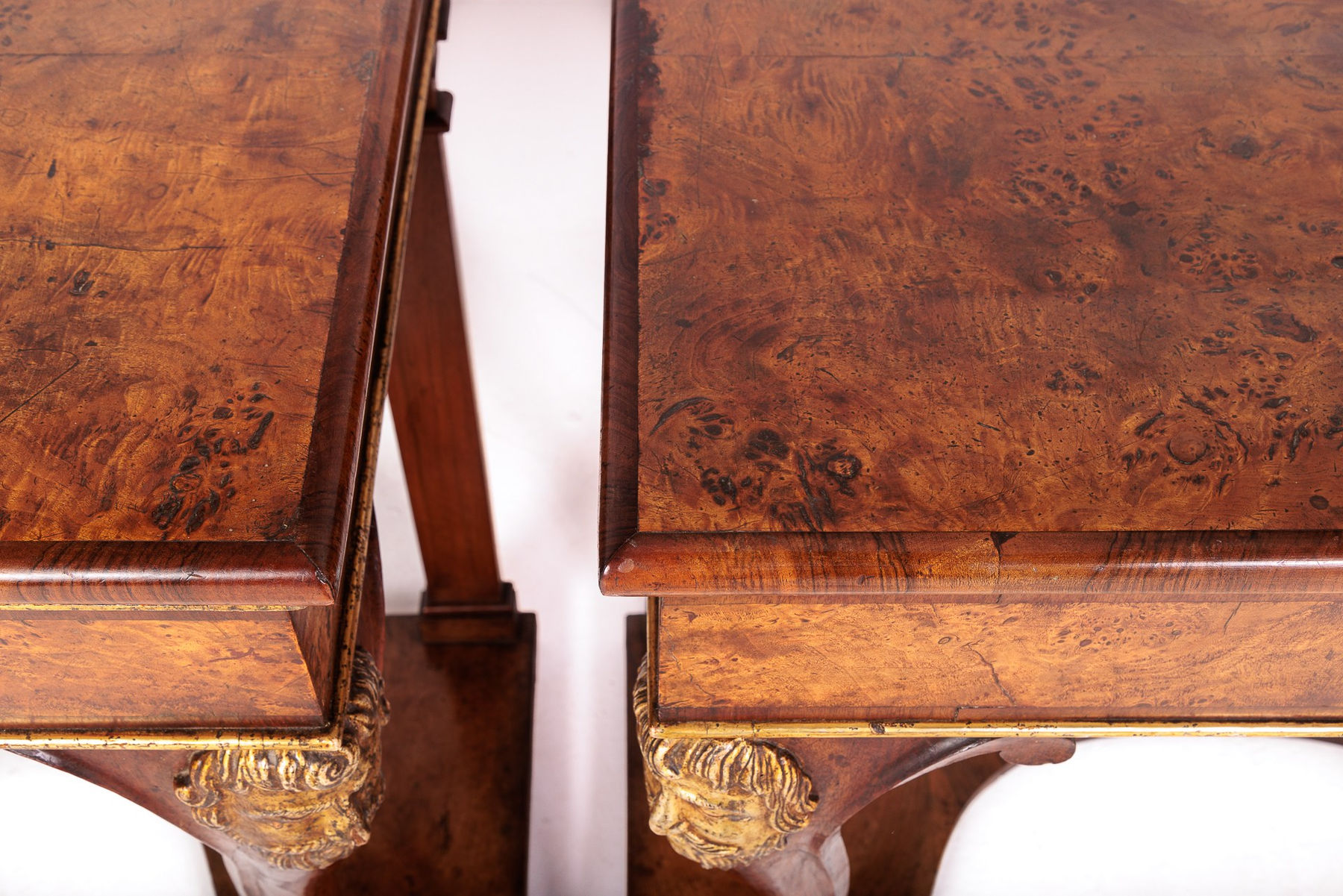 Pair of Rare Early 19th Century Italian Walnut and Burr Yew Console Tables