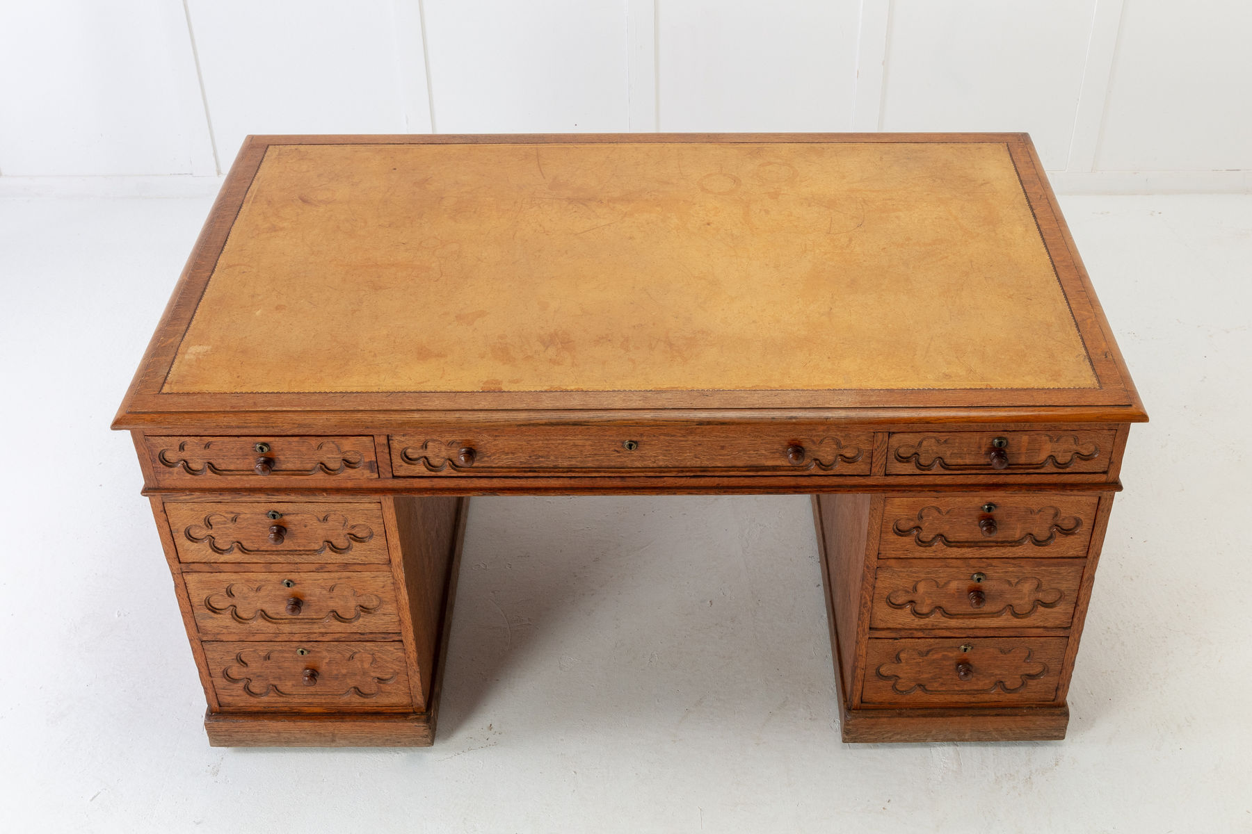 SOLD, 19th Century English Regency Gothic Oak Partners Desk