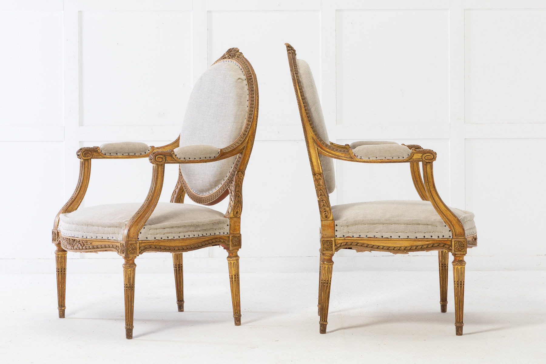 Pair of 1920s French Gilt Carved Wood Armchairs