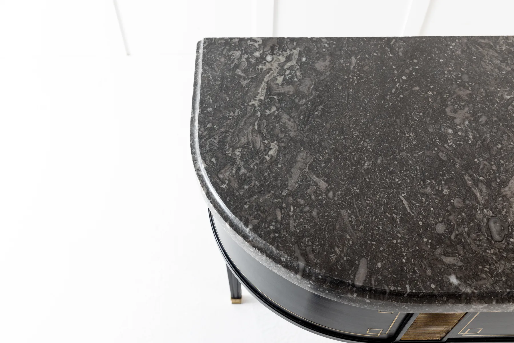 SOLD, Pair of Ebonised Console Tables with Marble Tops