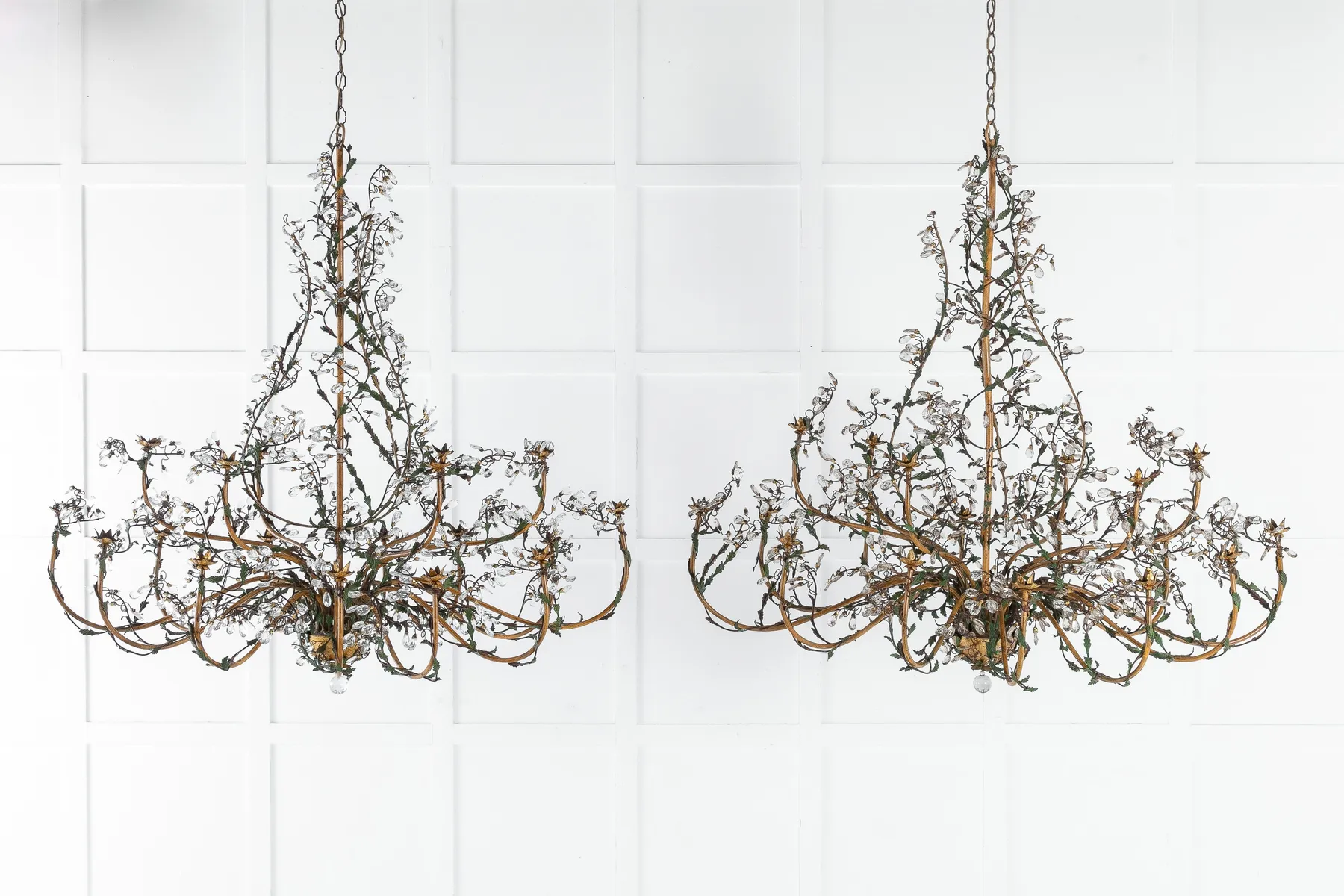 SOLD, Pair of Large 1940s Italian Chandeliers