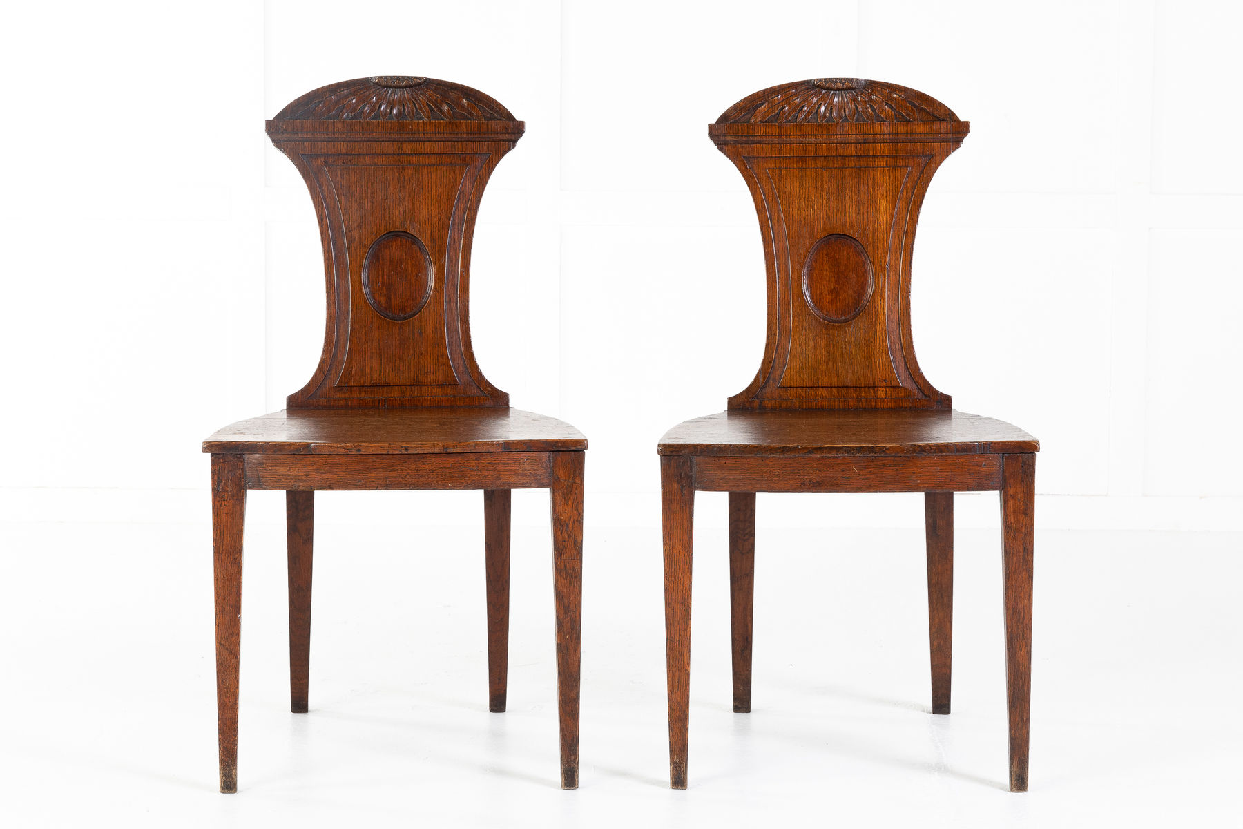 SOLD, Pair of Regency Oak Hall Chairs