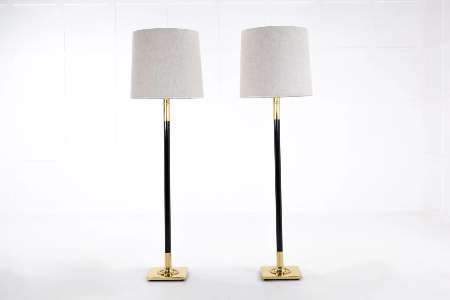 Pair of 1960s Spanish Brass & Leather Standard Lamps