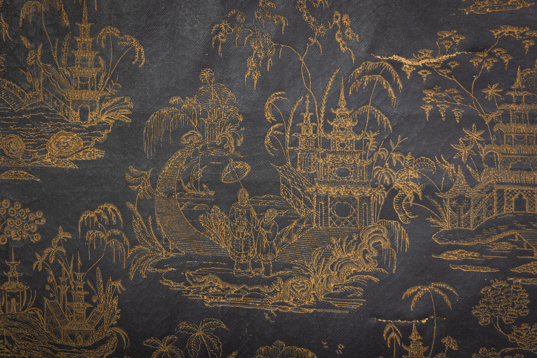 Set of Six 19th Century Chinese Painted Cloth Panels