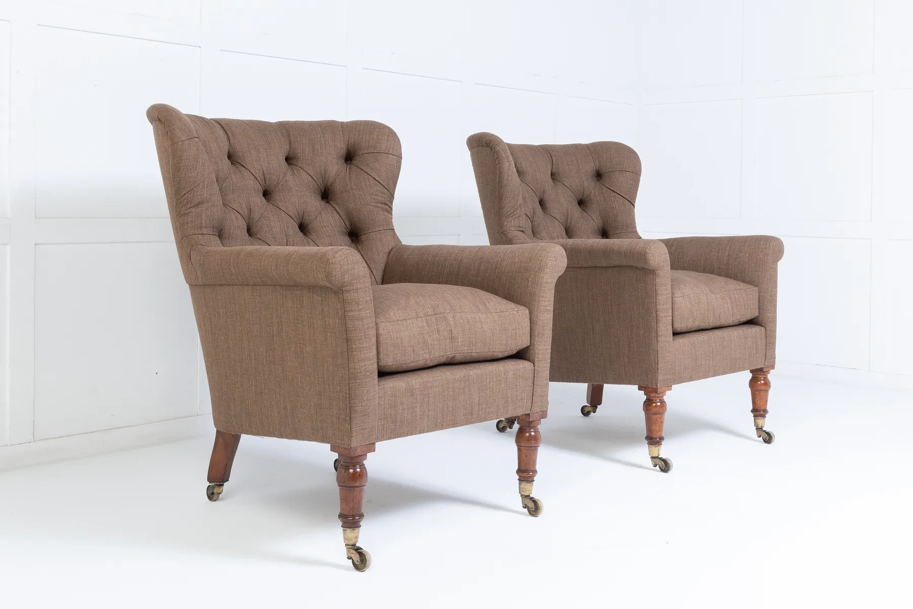 SOLD, Pair of 19th Century English Button Back Armchairs