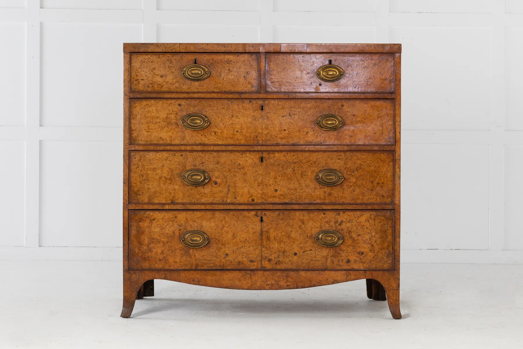 SOLD, 19th Century Regency Birds Eye Maple Chest of Drawers
