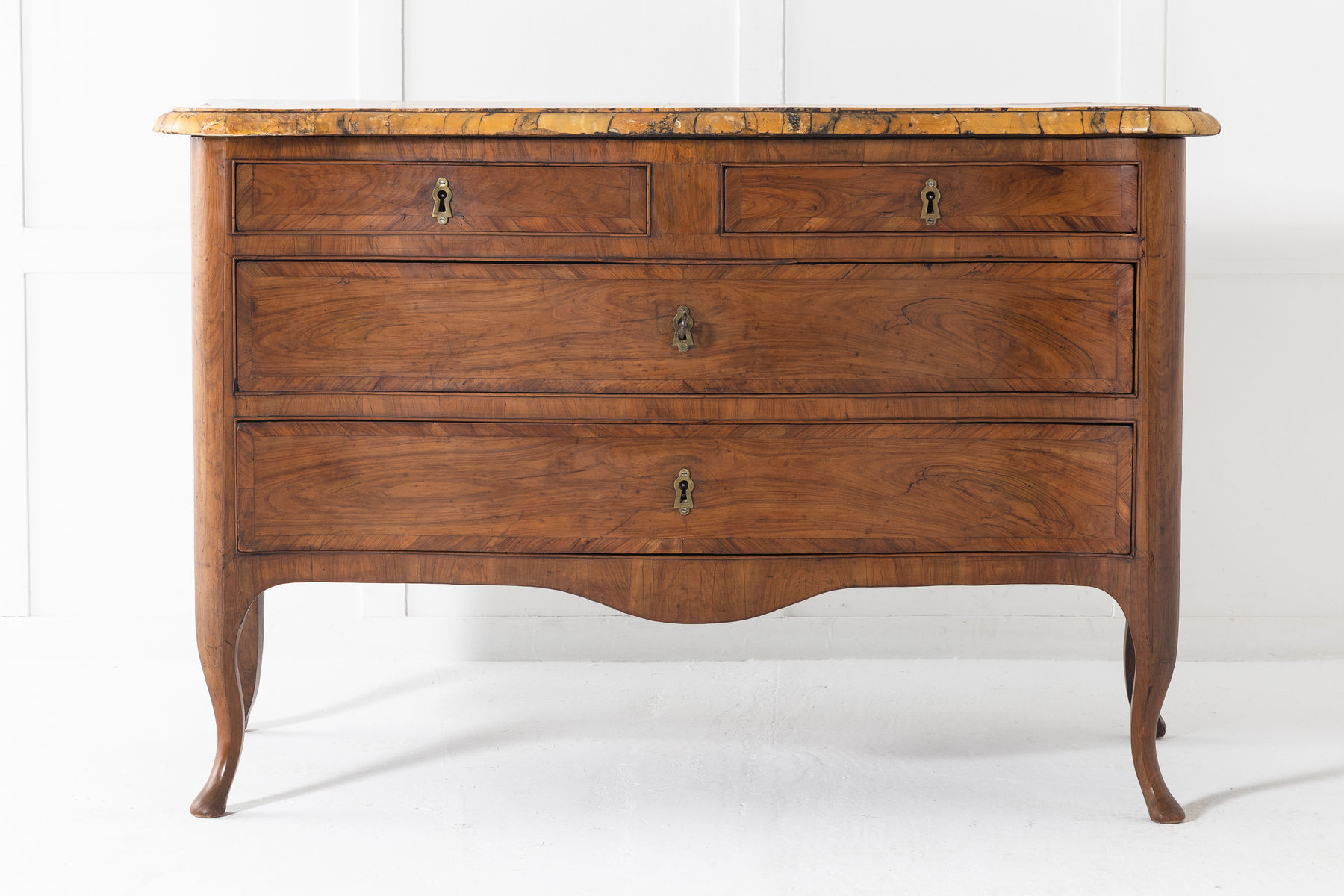 18th Century Italian Olive Wood Chest of Drawers with Marble Top