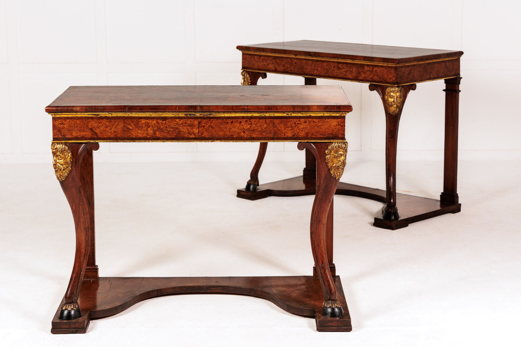 Pair of Rare Early 19th Century Italian Walnut and Burr Yew Console Tables
